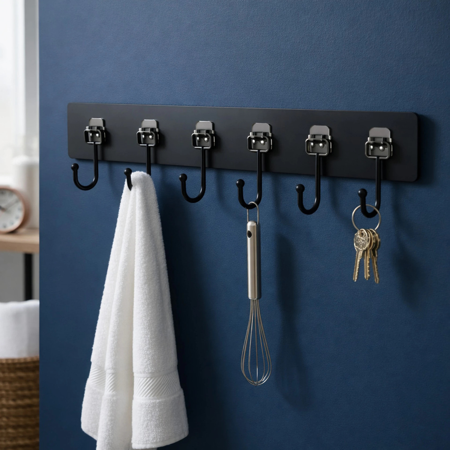 Image of DDBOXEN 6-in-1 Black Large Hook Sticker, Heavy-Duty Self Adhesive Wall Hooks Hook 12