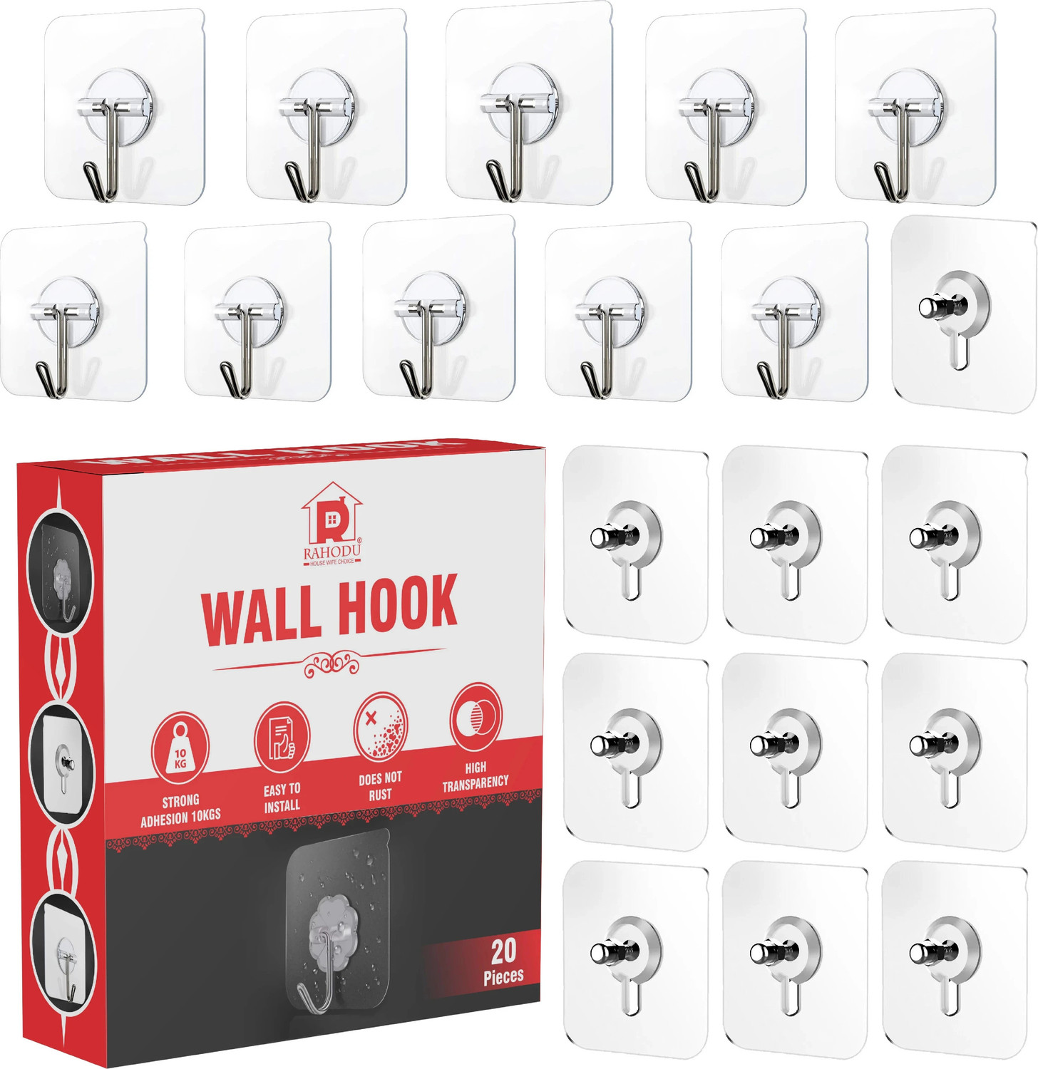 Image of Rahodu Strong Adhesive Sticky Hook For Kitchen & Bathroom(Do Not Stick On Painted wall) Hook 20