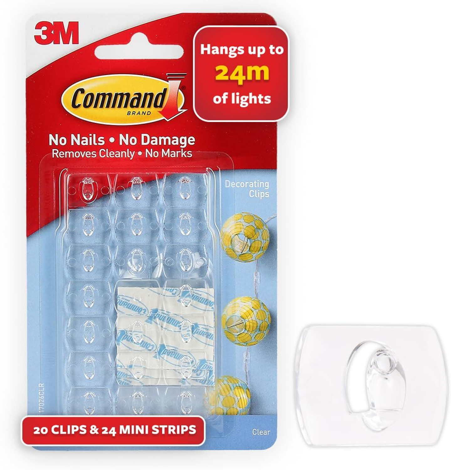 Image of Command 3M Plastic Clear Decorating & Organizing Wall Hooks, 24 Strips Hook 20