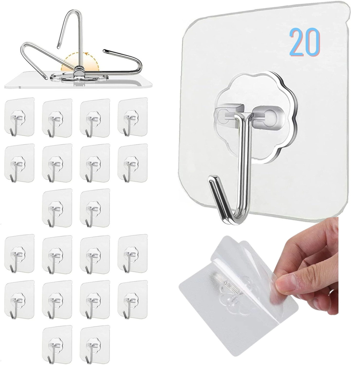 Image of Prievado 20Pcs Adhesive Wall Hooks Quick Mount for Home Office Bathroom command hook Hook 1 (Pack of 20)