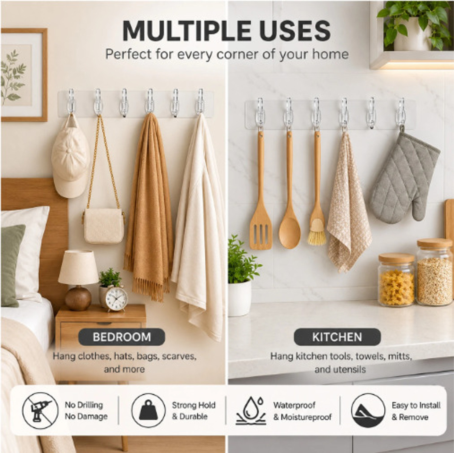 Image of Shalvi 6 Hook Self Adhesive Multipurpose Wall Hanger for Kitchen, Bathroom, Bedroom Hook 6