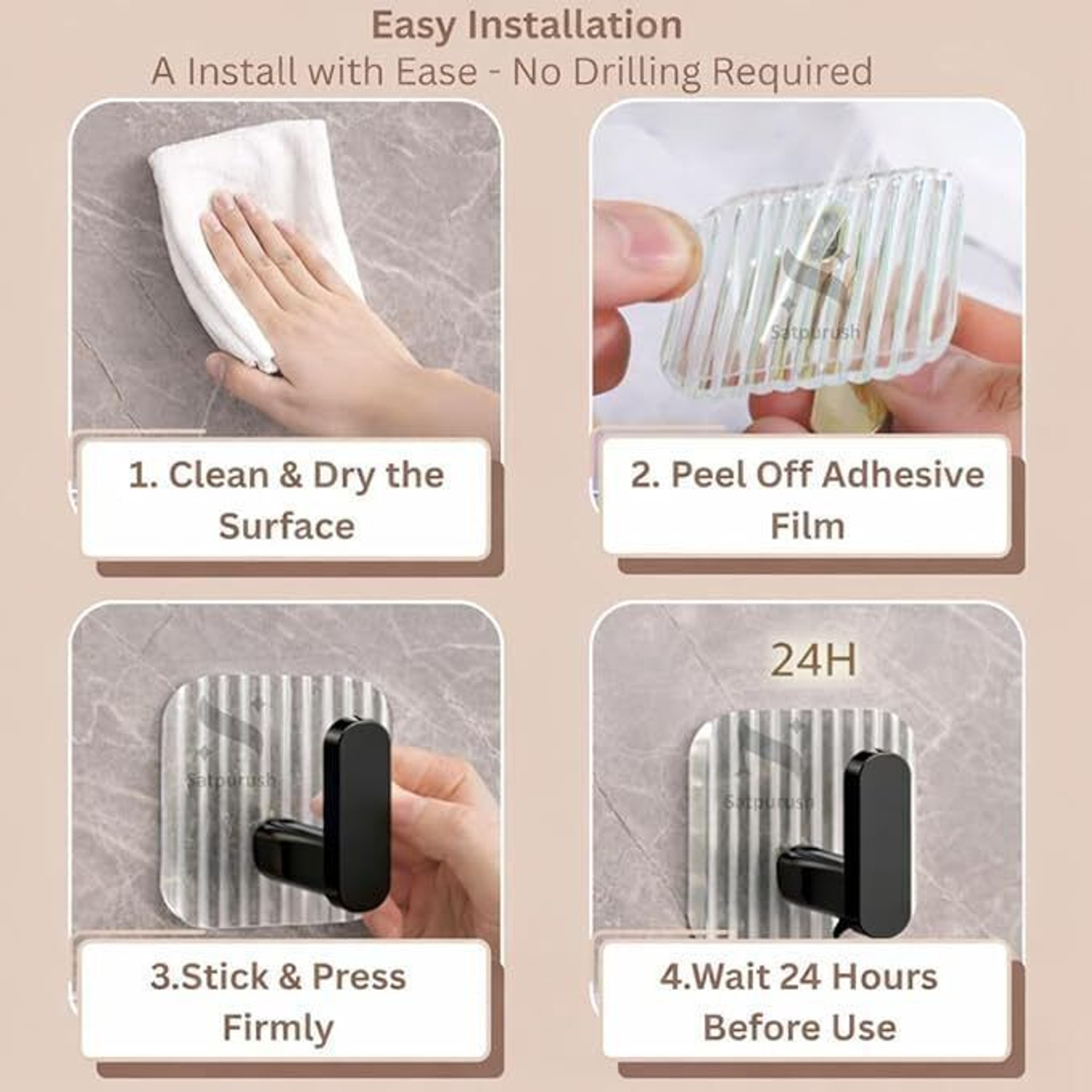 Image of KRYZVO Set of 4 Luxury Acrylic Self-Adhesive Wall Hooks | Strong Grip, Heavy Duty Hook 4