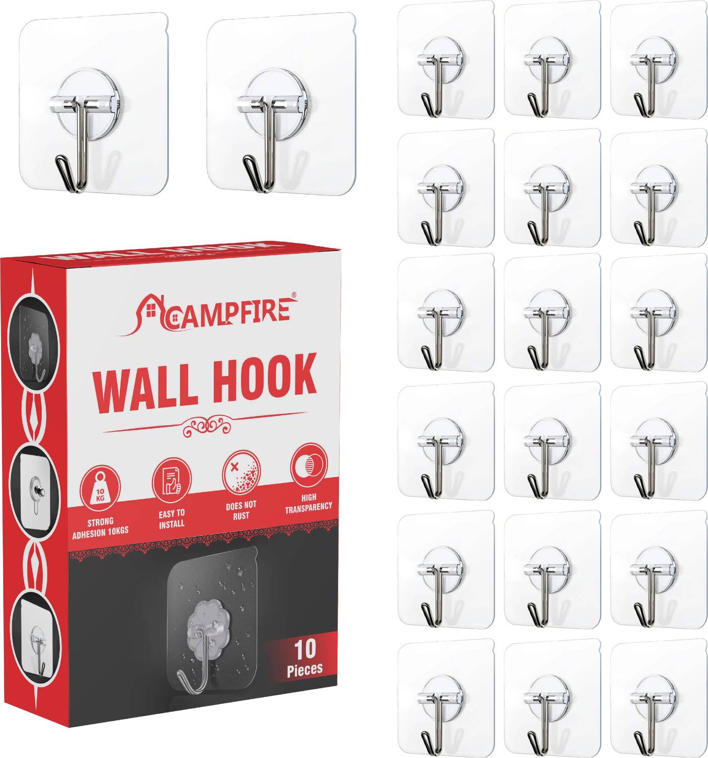 Campfire Strong Adhesive Sticky Hook For Kitchen & Bathroom(Do Not Stick On Painted wall) Hook 20
