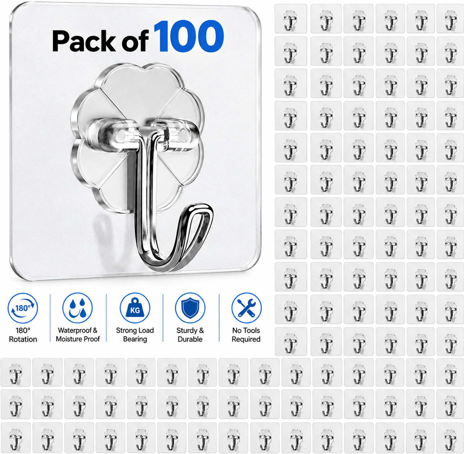 Image of Ferimus Versatile Adhesive Hook Up To 5Kgs Load Capacity, Rust Proof pack of 100 Hook 40 (Pack of 40)