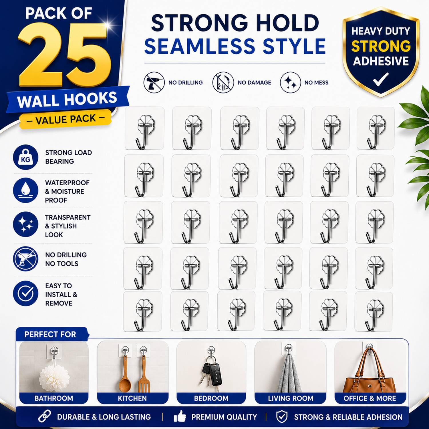 Deskart Strong Adhesive Wall Door Hook 25 - Image 1