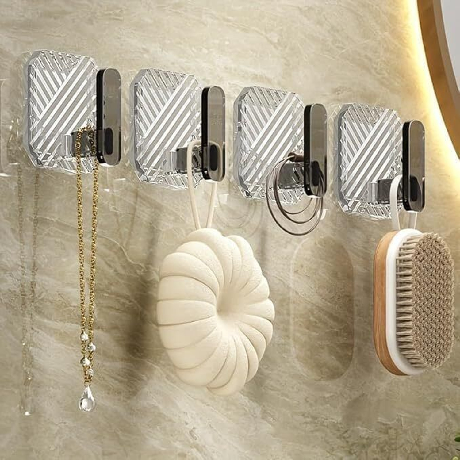 Image of KRYZVO Set of 4 Luxury Acrylic Self-Adhesive Wall Hooks | Strong Grip, Heavy Duty Hook 4