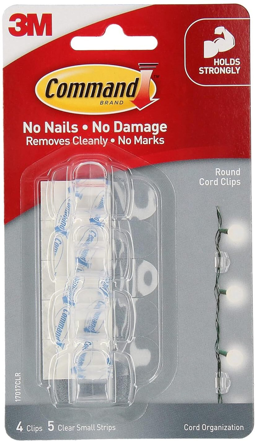 Image of Command 3M Round Clear Cord Plastic Clips, Holds Strongly, 5 strips Hook 4