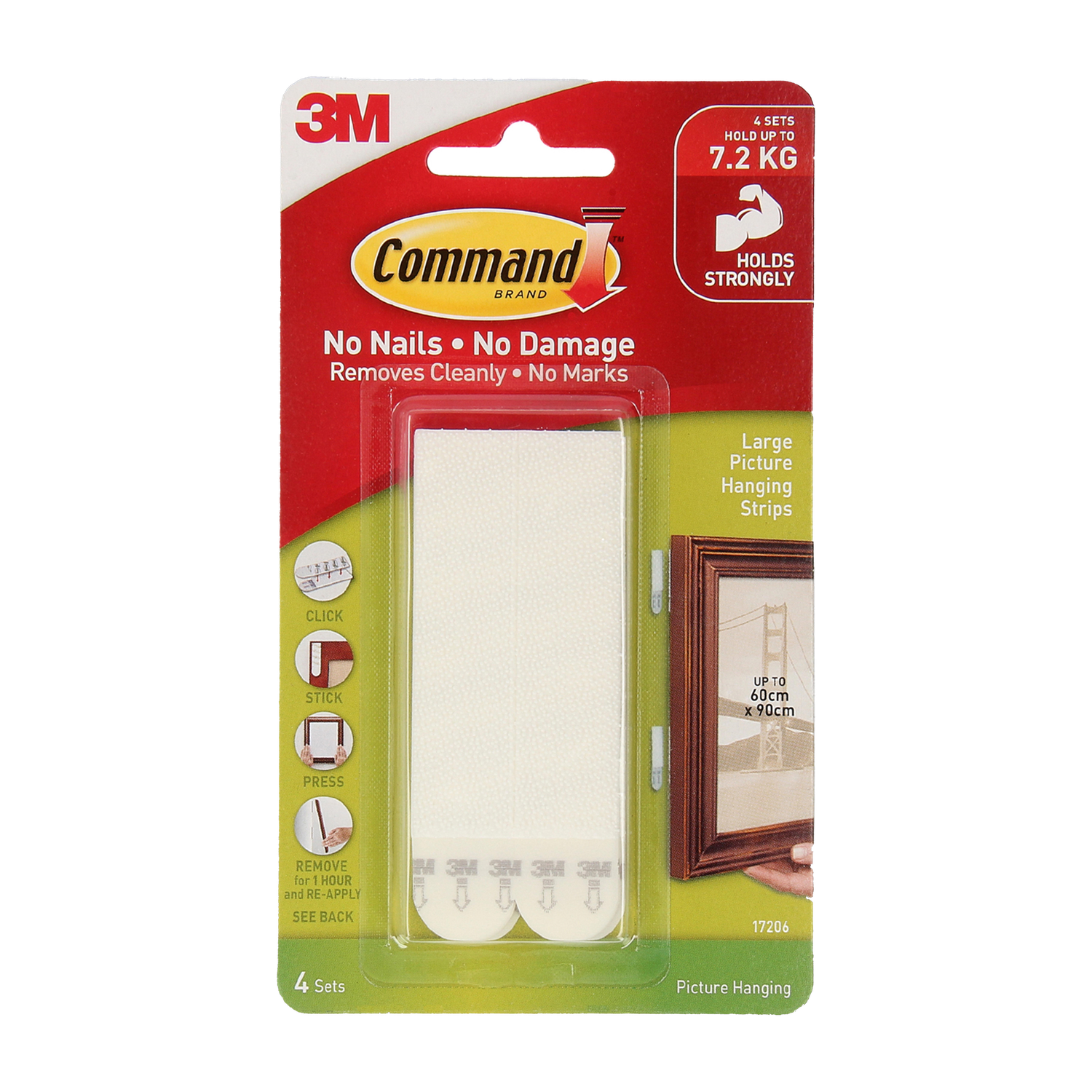 Command 3M Large Picture Hanging Strips, Holds upto 7.2kg, Self Adhesive, 4 Pairs Hook 1 Rs. 59 - Flipkart