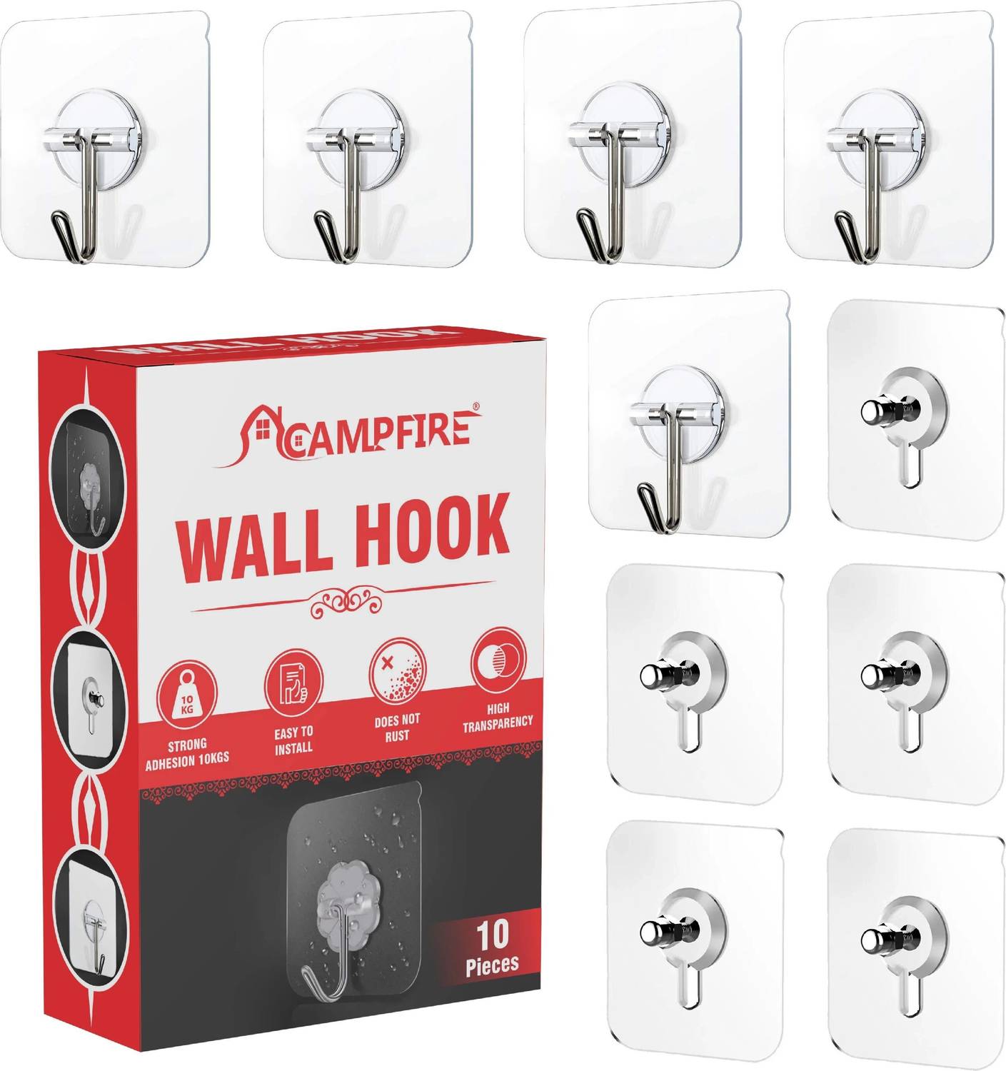 Campfire Nail Free Wall Screw Adhesive Non-Trace No Drilling Bathroom Installation Hook Hook 10
