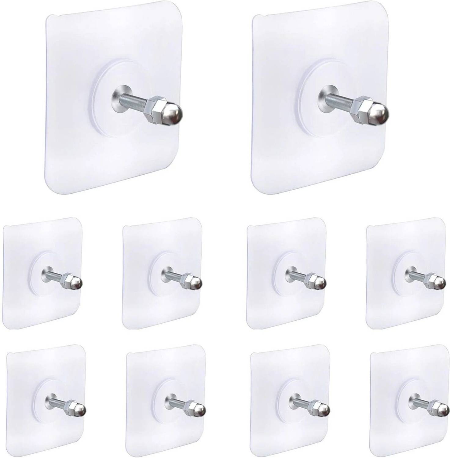 BRAND VILLA Hooks for Wall Self Adhesive Nail Free Heavy Duty No Drill Screw Transparent Hook 10