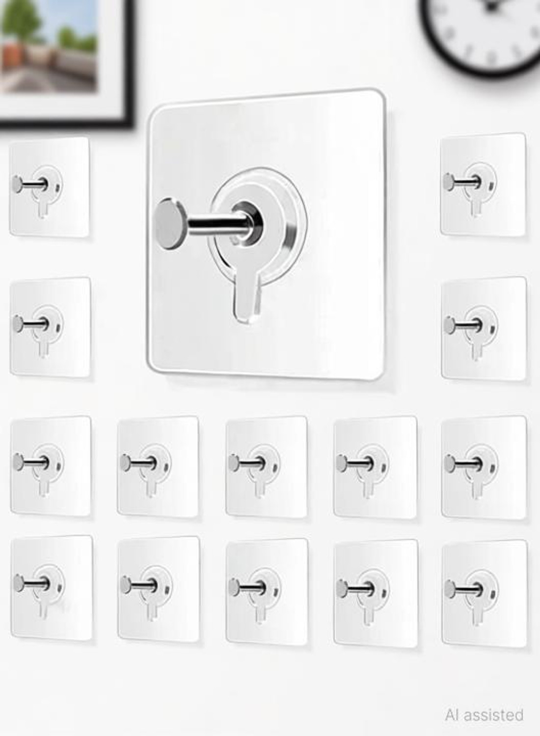 Image of KHODALEWAY Self Adhesive 6mm Nail Hook for hanging Photo Frame, Wall Clock, Transparent Hook 20