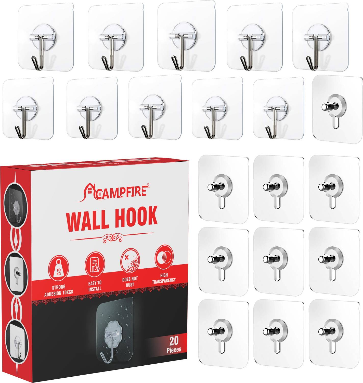 Campfire Strong Adhesive Sticky Hook For Kitchen & Bathroom(Do Not Stick On Painted wall) Hook 20