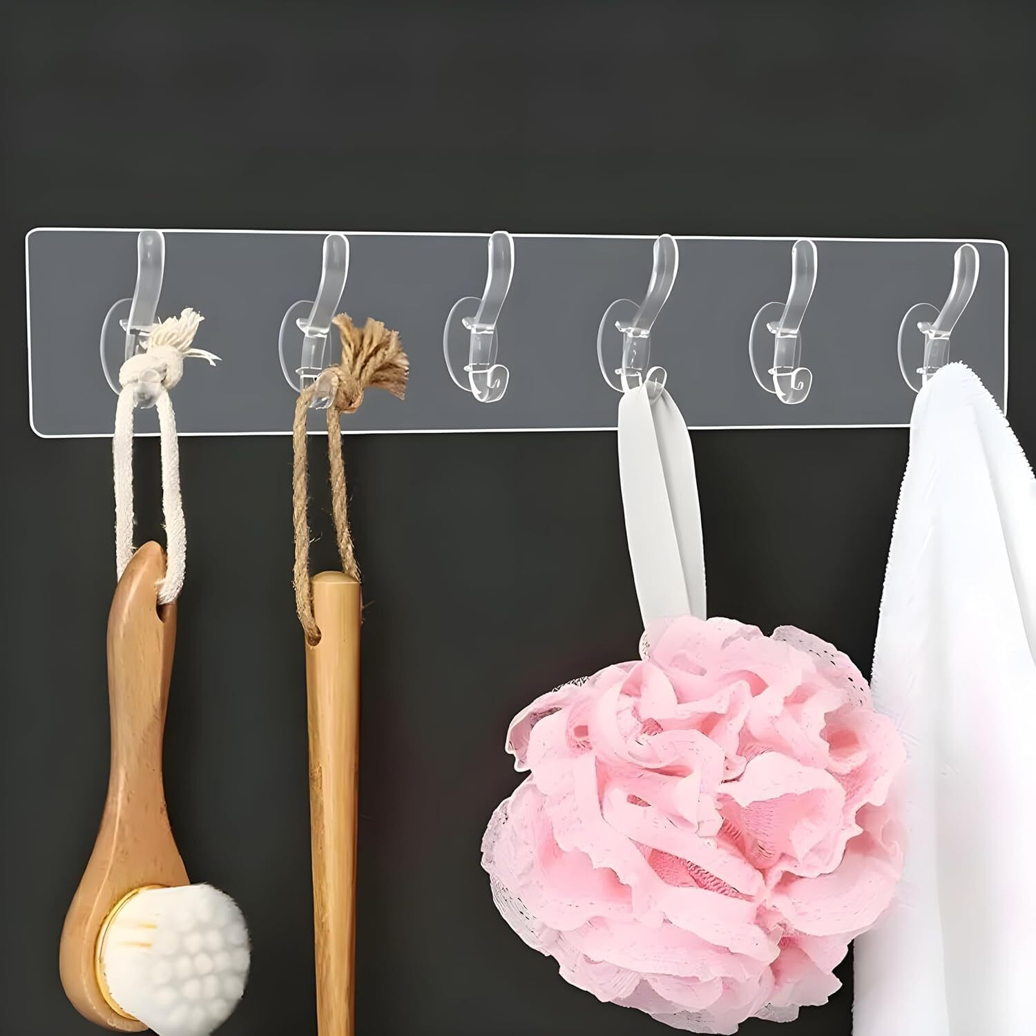 Image of XBEY 6 in 1 Heavy-Duty Hooks | Drill Sticker Hanger | Kitchen Bathroom Hook Rail 1