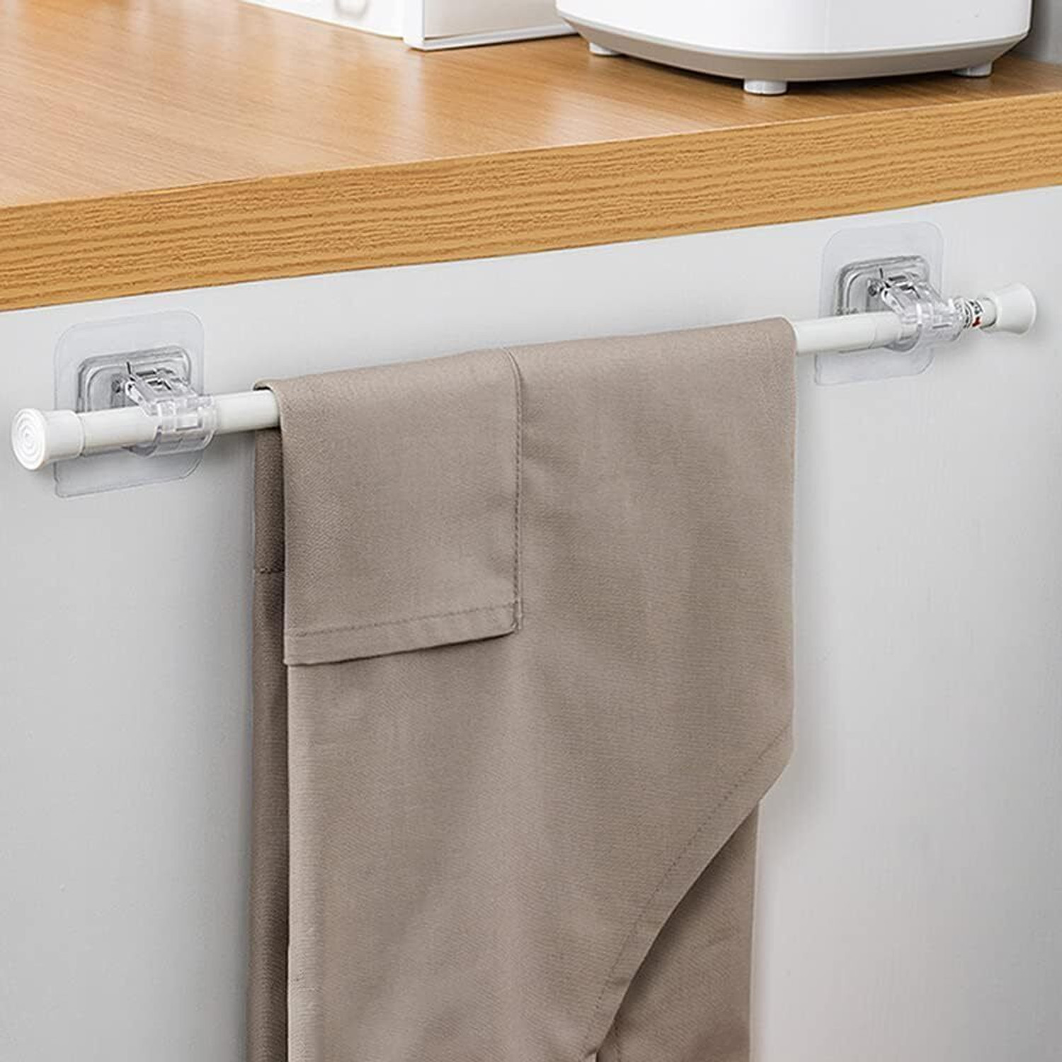 Image of ZUCUR Curtain Rod Bracket No Drilling Curtain Rod Holder Self Adhesive Hook 4 Hook 4