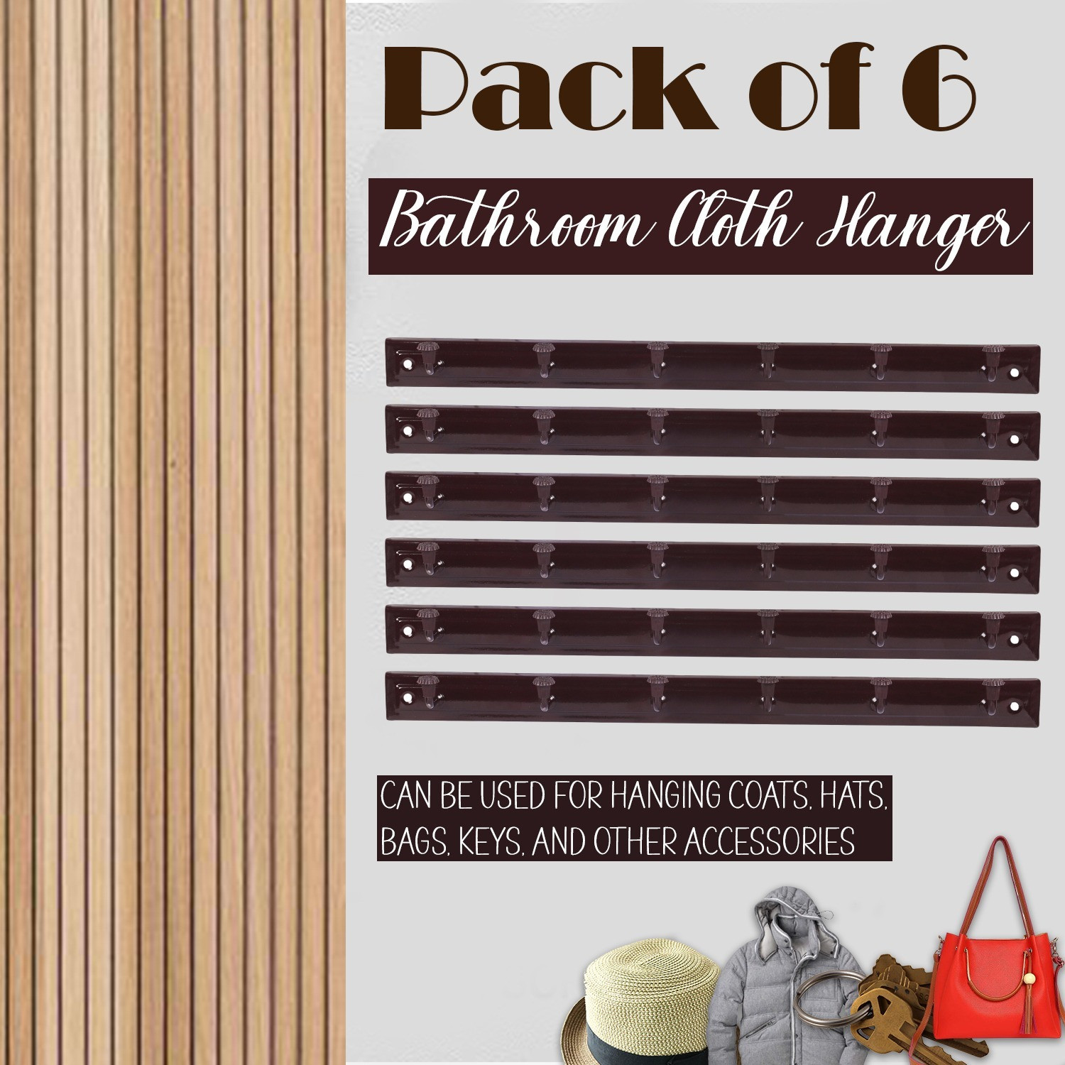 Image of manvi Iron Door Hook 6 Pins for Hanging Towel, Bathroom, Kitchen Accessories Hook Rail 6