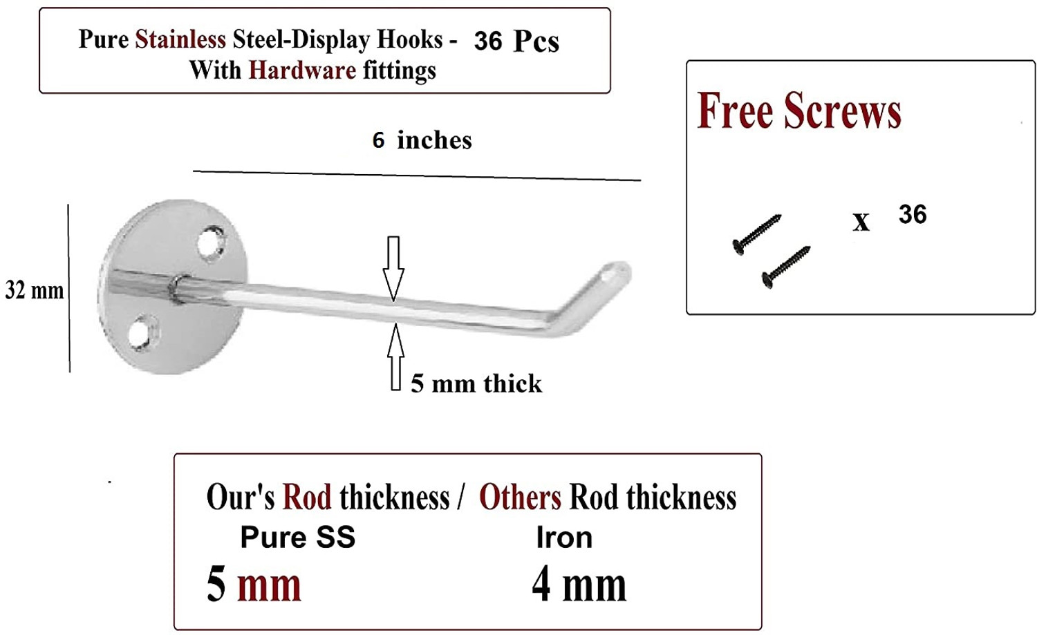 Image of Q1 Beads 6 inch inch Stainless Steel Display Hooks for Mobile Shop & Counter Display Hook 1