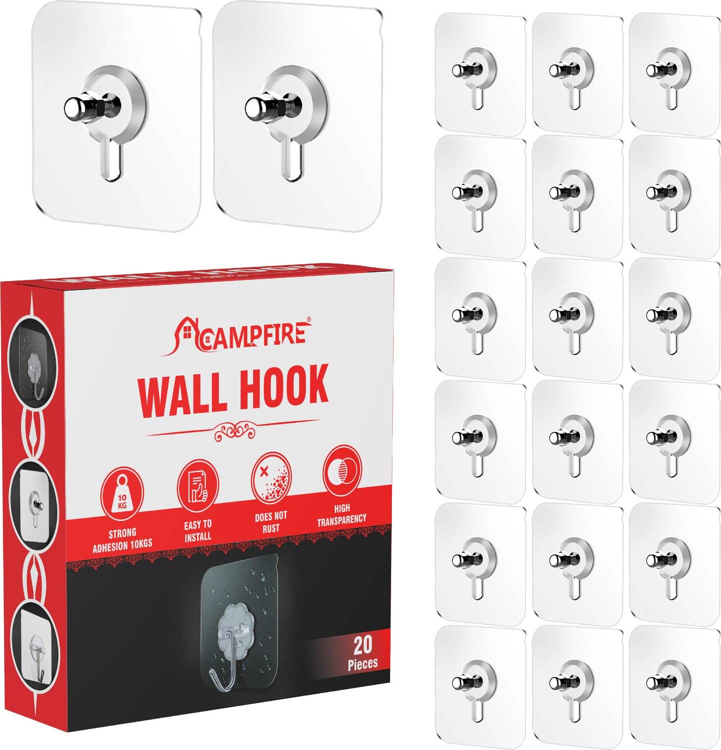 Campfire Strong Adhesive Sticky Hook For Kitchen & Bathroom(Do Not Stick On Painted wall) Hook Rail 20