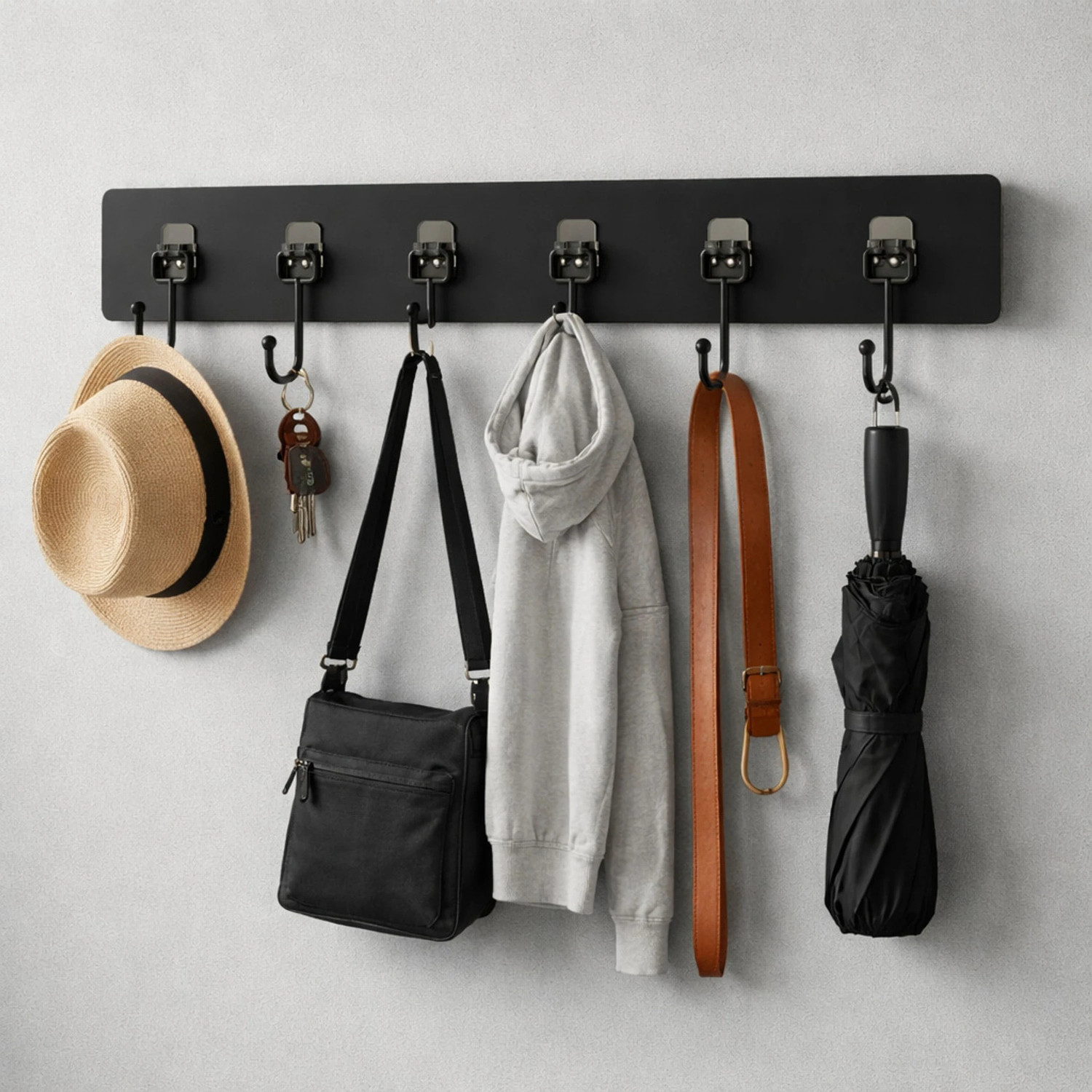 Image of DDBOXEN 6-in-1 Black Large Hook Sticker, Heavy-Duty Self Adhesive Wall Hooks Hook 12