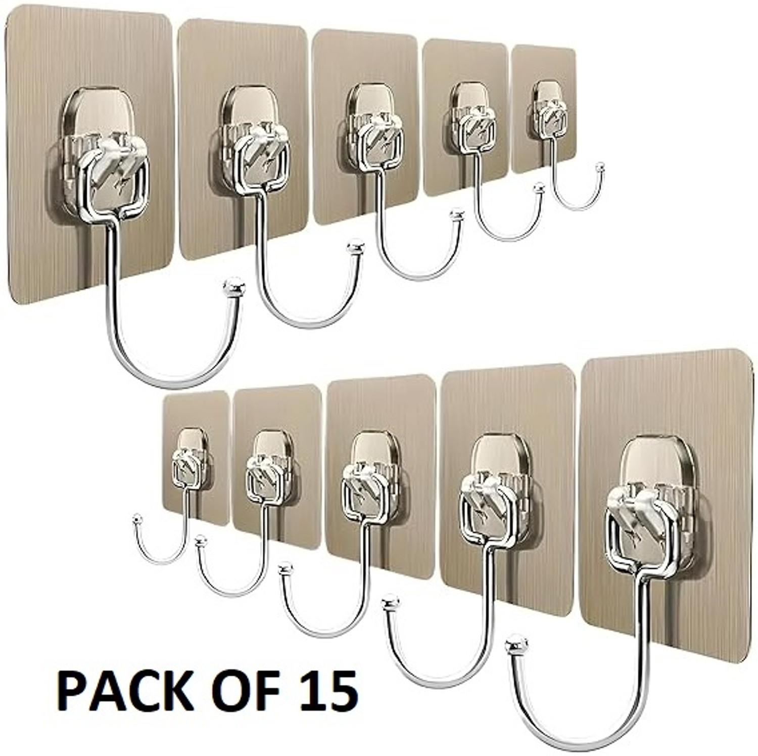 Image of KHODALEWAY Large Adhesive Wall Hooks, Heavy Duty Self Adhesive Hooks for Kitchens, Bathroom Hook 15 (Pack of 15)
