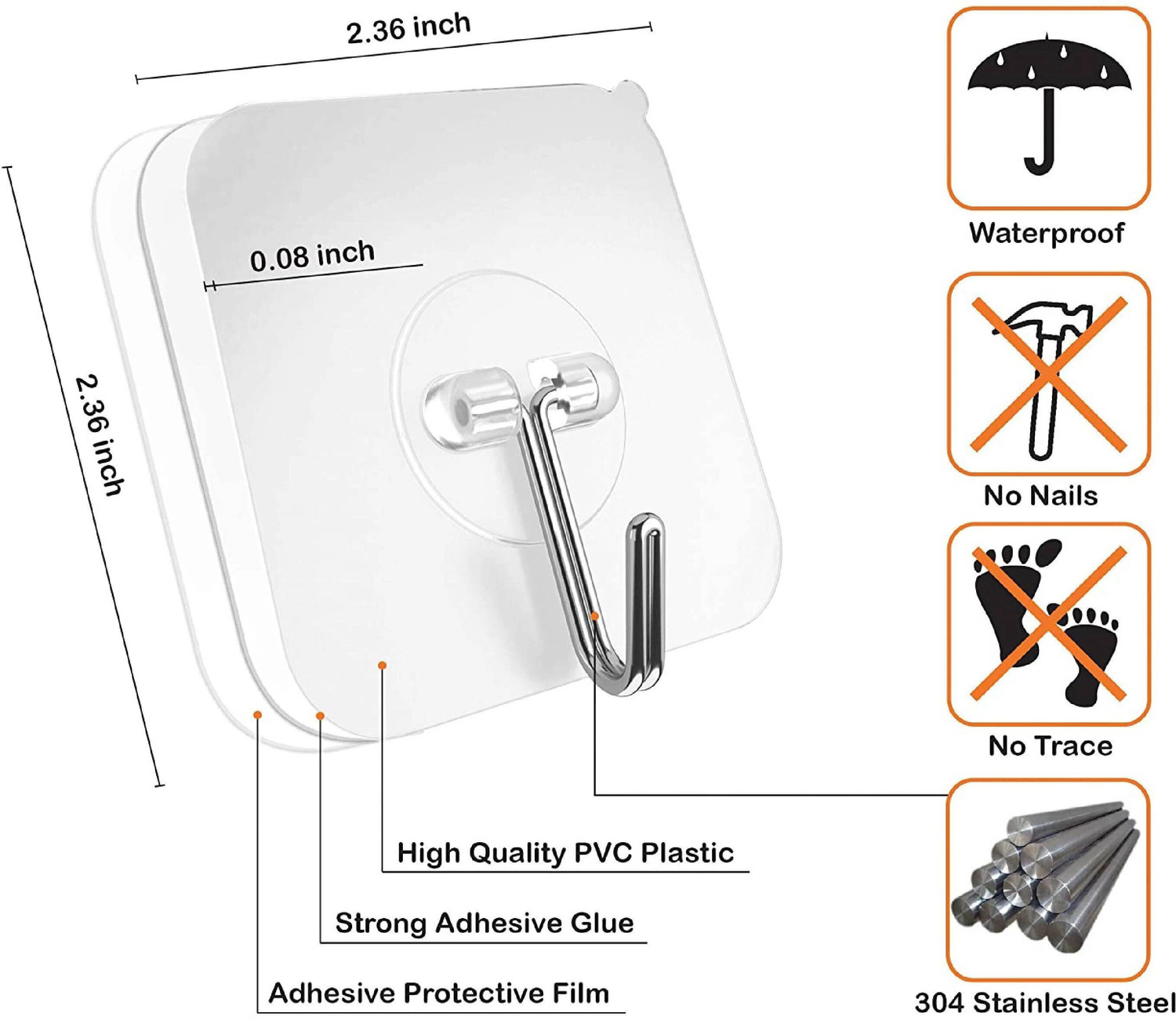 Image of Rahodu Strong Adhesive Sticky Hook For Kitchen & Bathroom(Do Not Stick On Painted wall) Hook 20