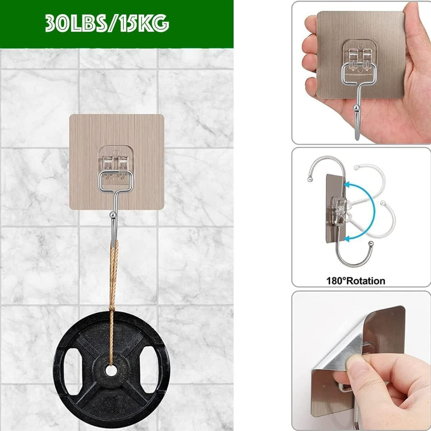 Image of KHODALEWAY Large Adhesive Wall Hooks, Heavy Duty Self Adhesive Hooks for Kitchens, Bathroom Hook 15 (Pack of 15)
