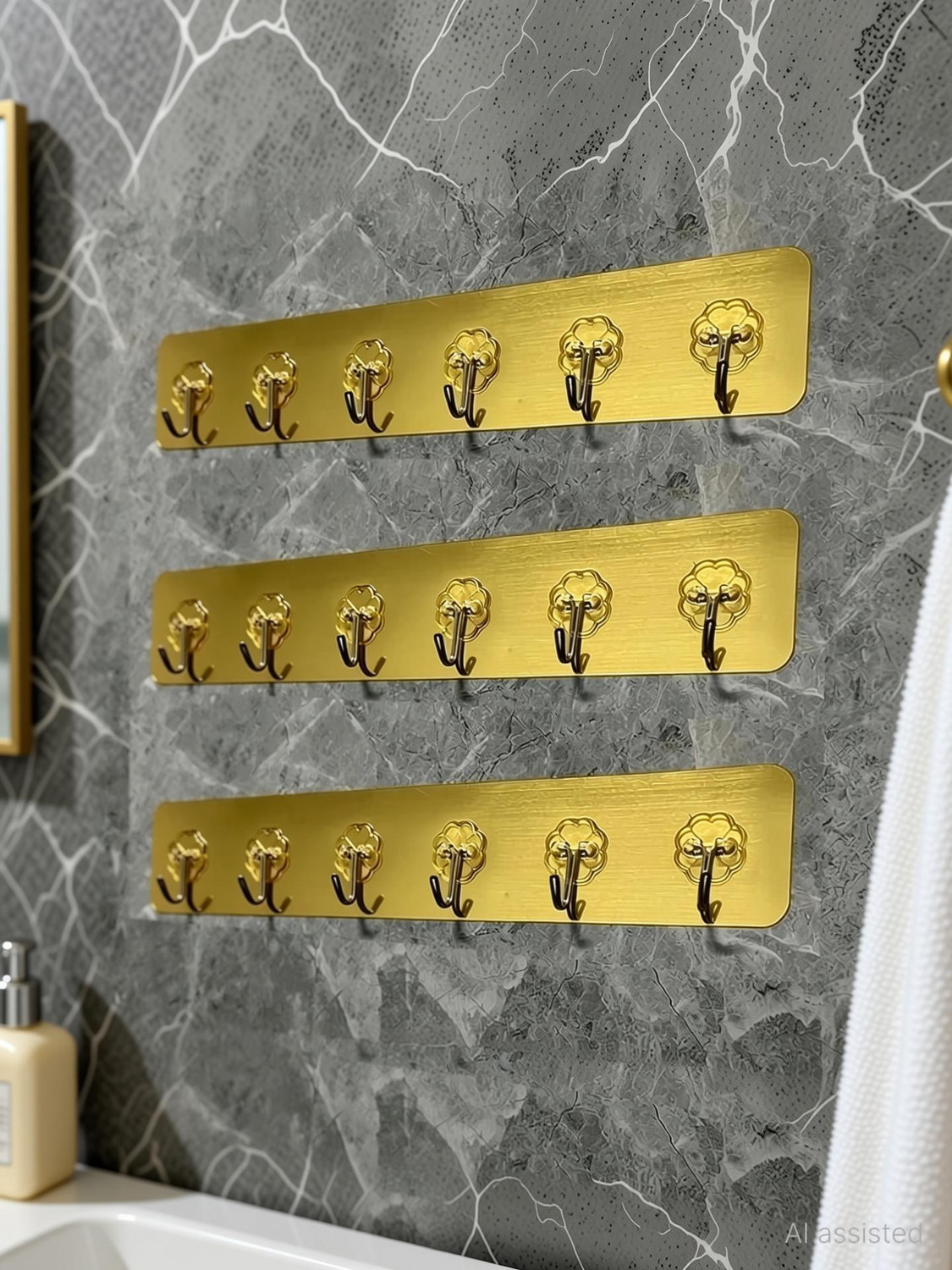 Image of DDBOXEN 6 Hook Strip Golden Hooks for Wall Without Drilling, Wall Mounted Hooks Hook 18