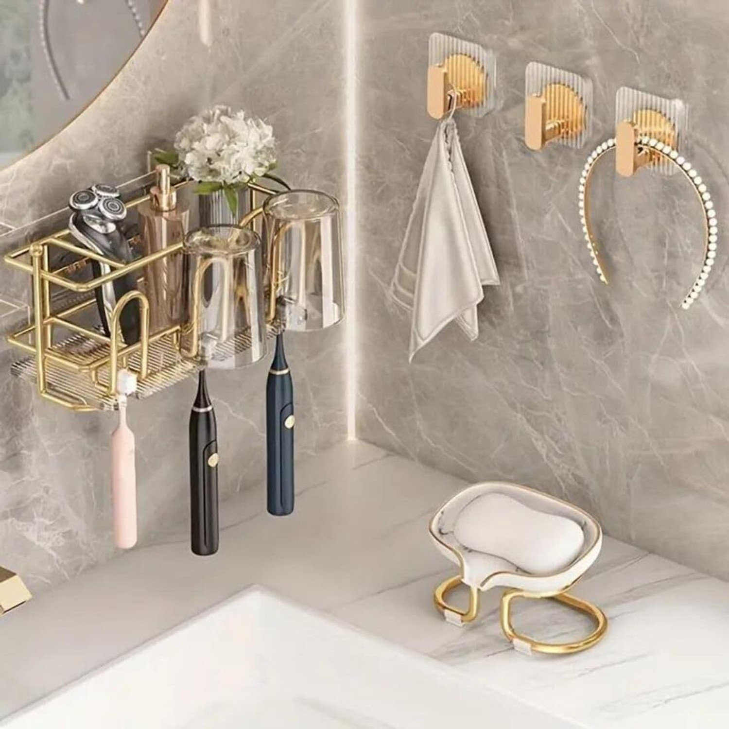 Image of XBEY Luxury Gold Decorative Wall Premium Style Adhesive Hook for Bathroom,Kitchen Hook 8