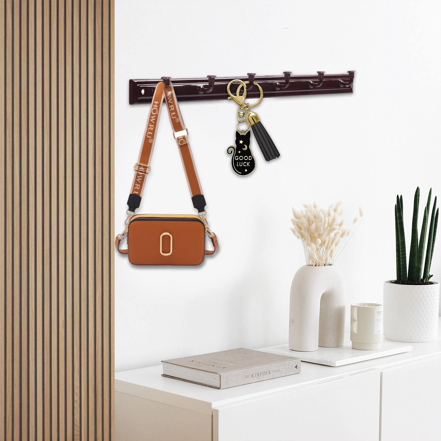 Image of manvi Iron Door Hook 6 Pins for Hanging Towel, Bathroom, Kitchen Accessories Hook Rail 6