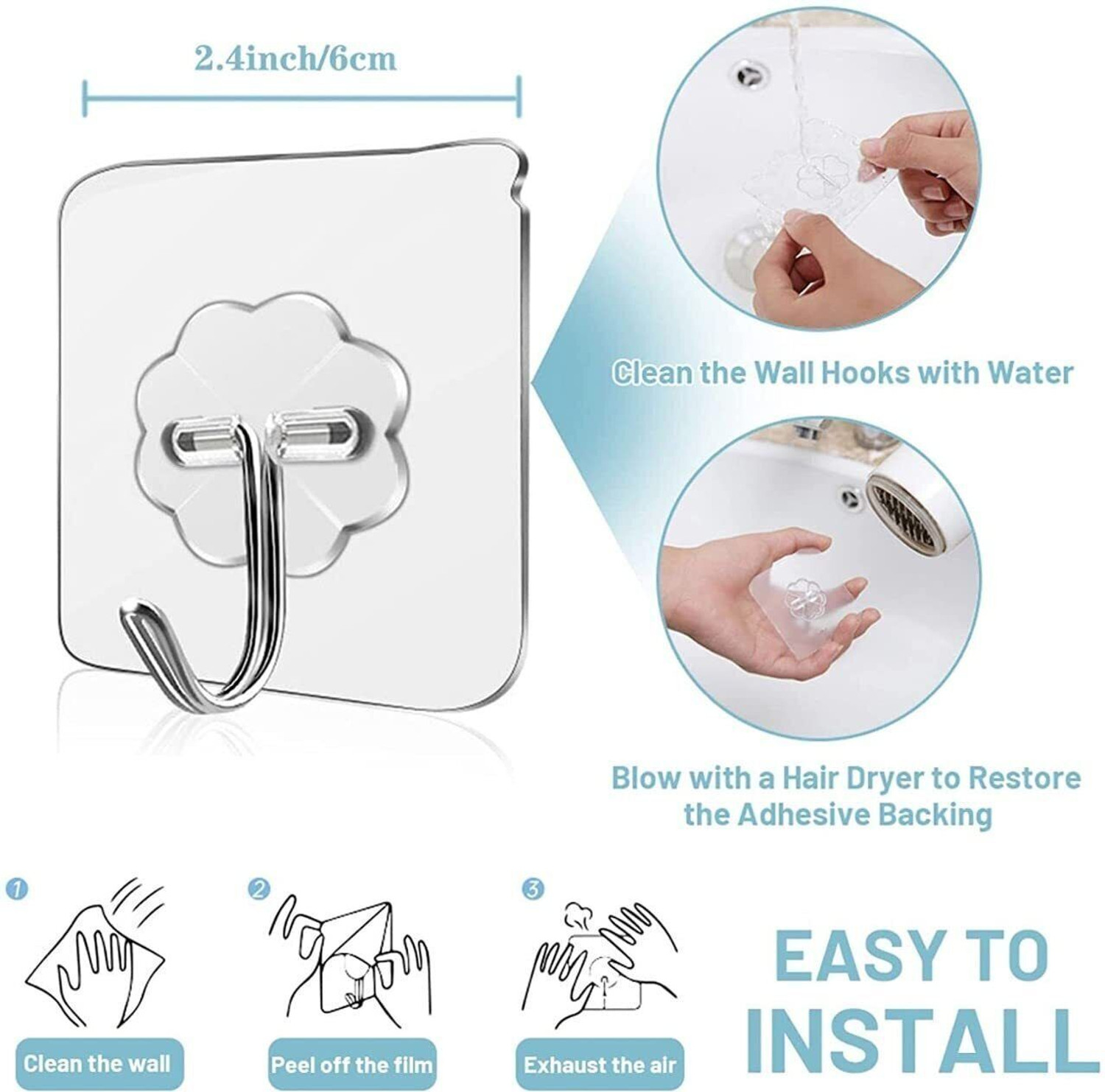 Image of SSUCA Strong Adhesive Sticker Hanging Hook Wall Cloth Hanger Kitchen Bathroom Sticky Hook 10