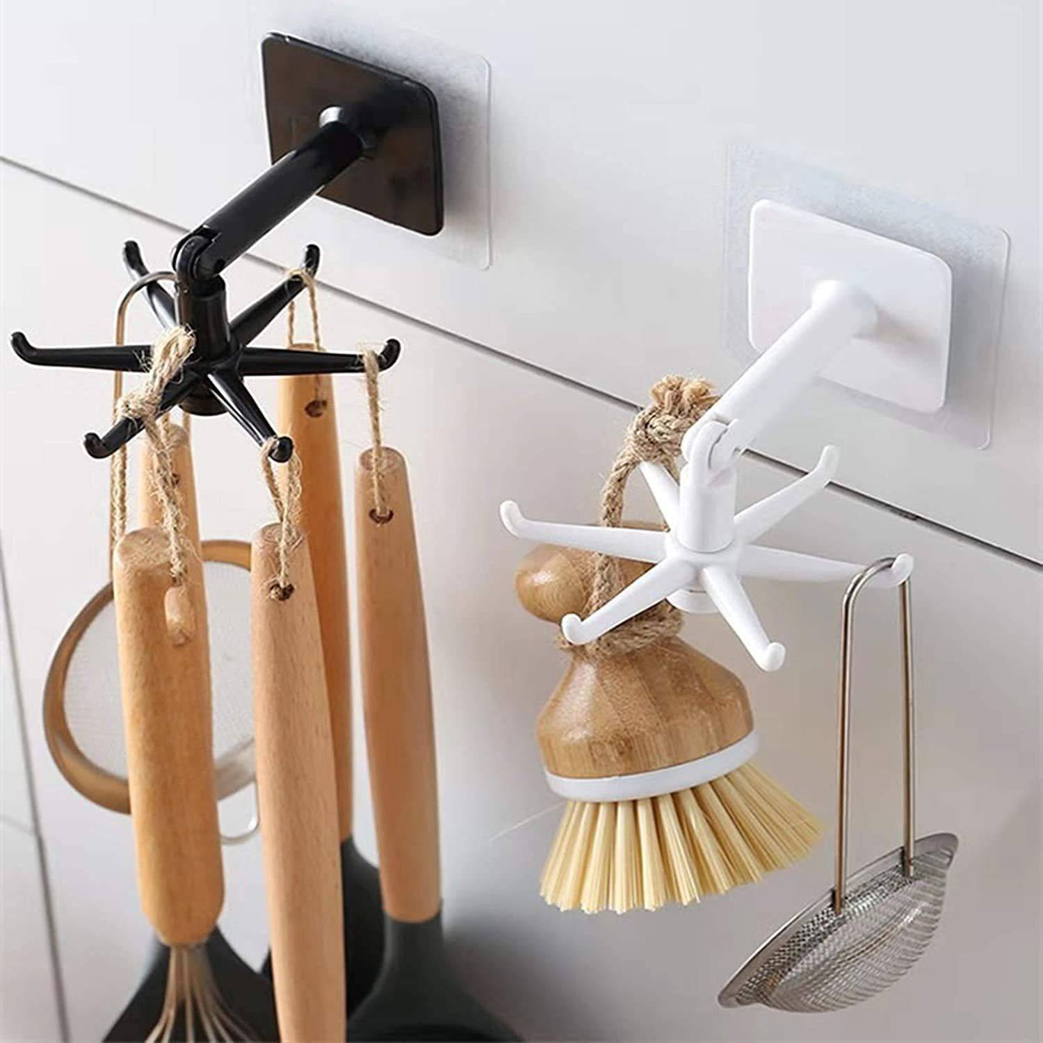 Belloxi Kitchen 360 Degree Rotary Hanger Hook Plastic Rotatable Wall Mounted Hanger Hook for Hanging Bag Mount Holder-2 pcs Hook 6