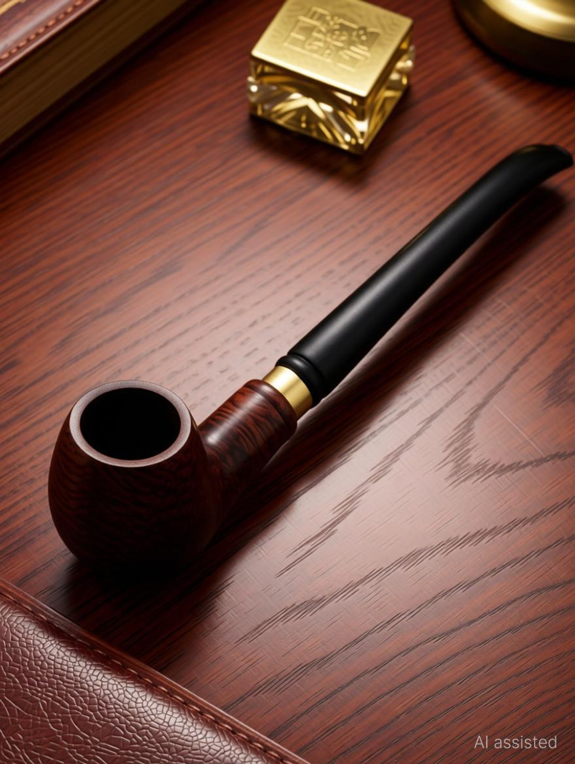 Image of KESHU HANDICRAFT Italian Style Royal Cigar Tobacco Pipe Wooden Smoking Pipe Wooden Inside Fitting Hookah Mouth Tip