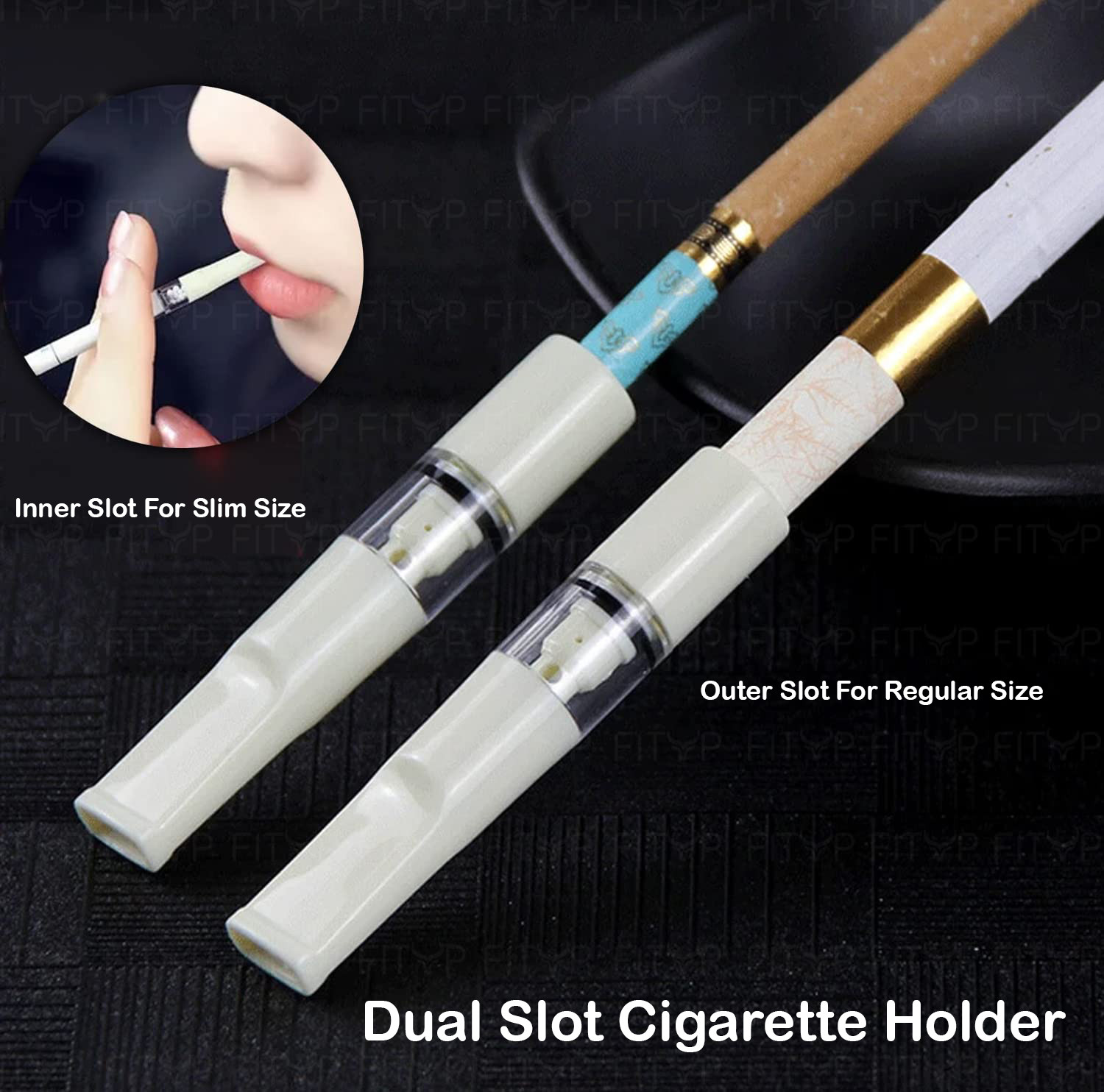 Image of VIOVI Yajue 02 pcs Cigarette Filter Set Reduce Intake of Smoking Tobacco Tar Plastic Outside Fitting Hookah Mouth Tip (White, Black)