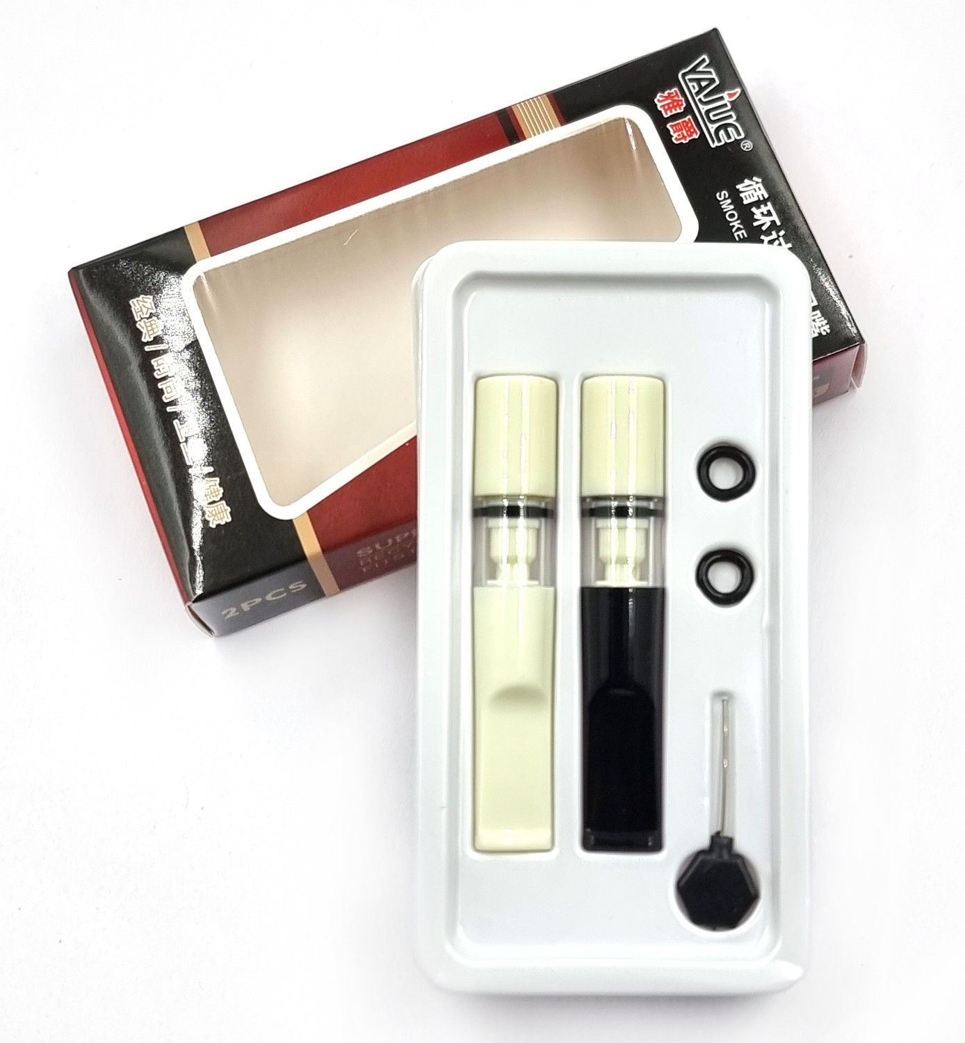 Image of VIOVI Yajue 02 pcs Cigarette Filter Set Reduce Intake of Smoking Tobacco Tar Plastic Outside Fitting Hookah Mouth Tip (White, Black)