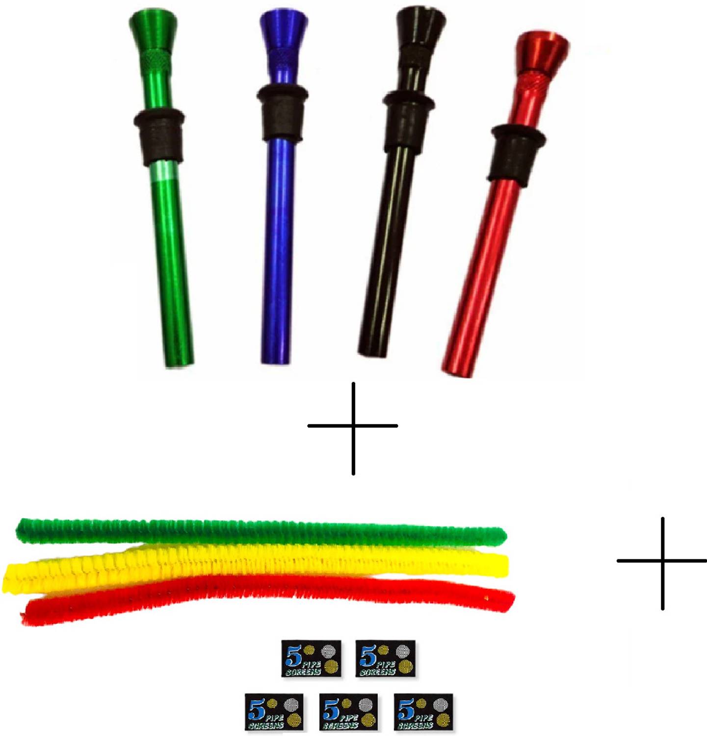 Badabong Pack of 4 pcs Metal Shooter XL (12 cm), 5 pack Mesh (25 pcs) and 3 Pipe Cleaners Aluminium Outside Fitting Hookah Mouth Tip