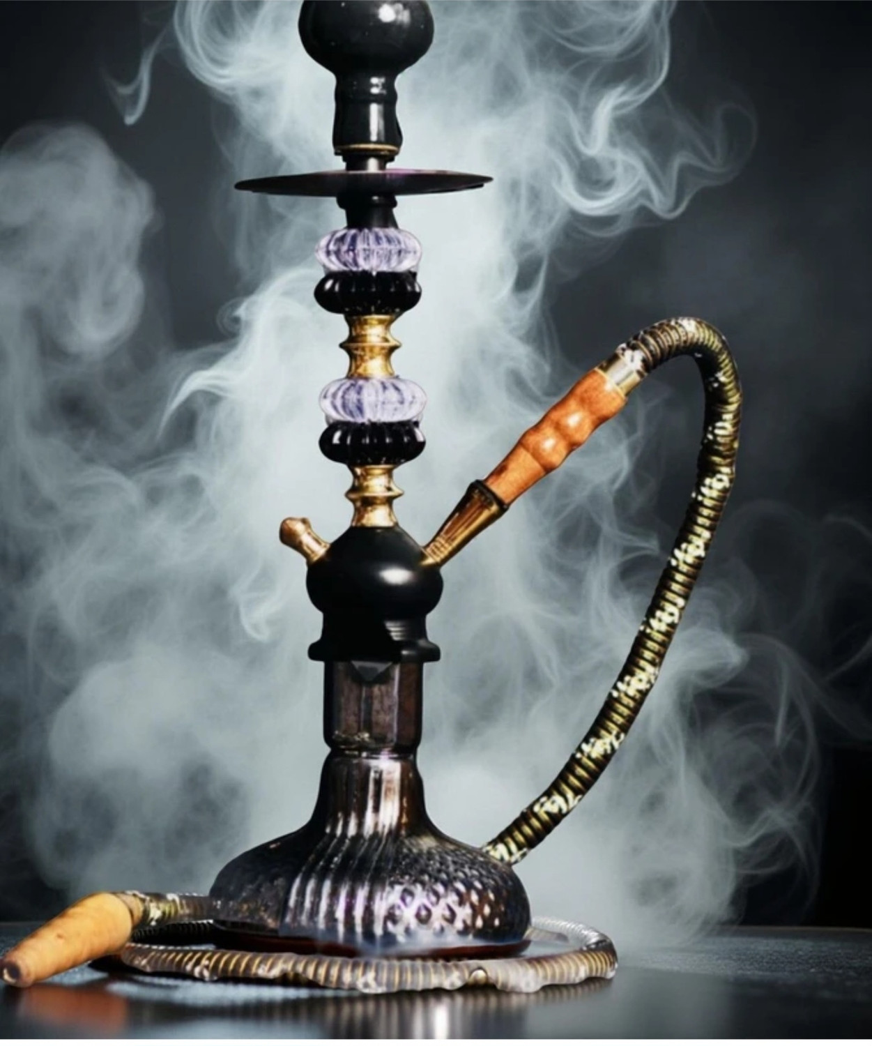 Image of SMOCK STRECH Premium 18-Inch Black and Gold Luxury Hookah Glass Base & Sleek Metallic Design 18 inch Glass Hookah (Black)