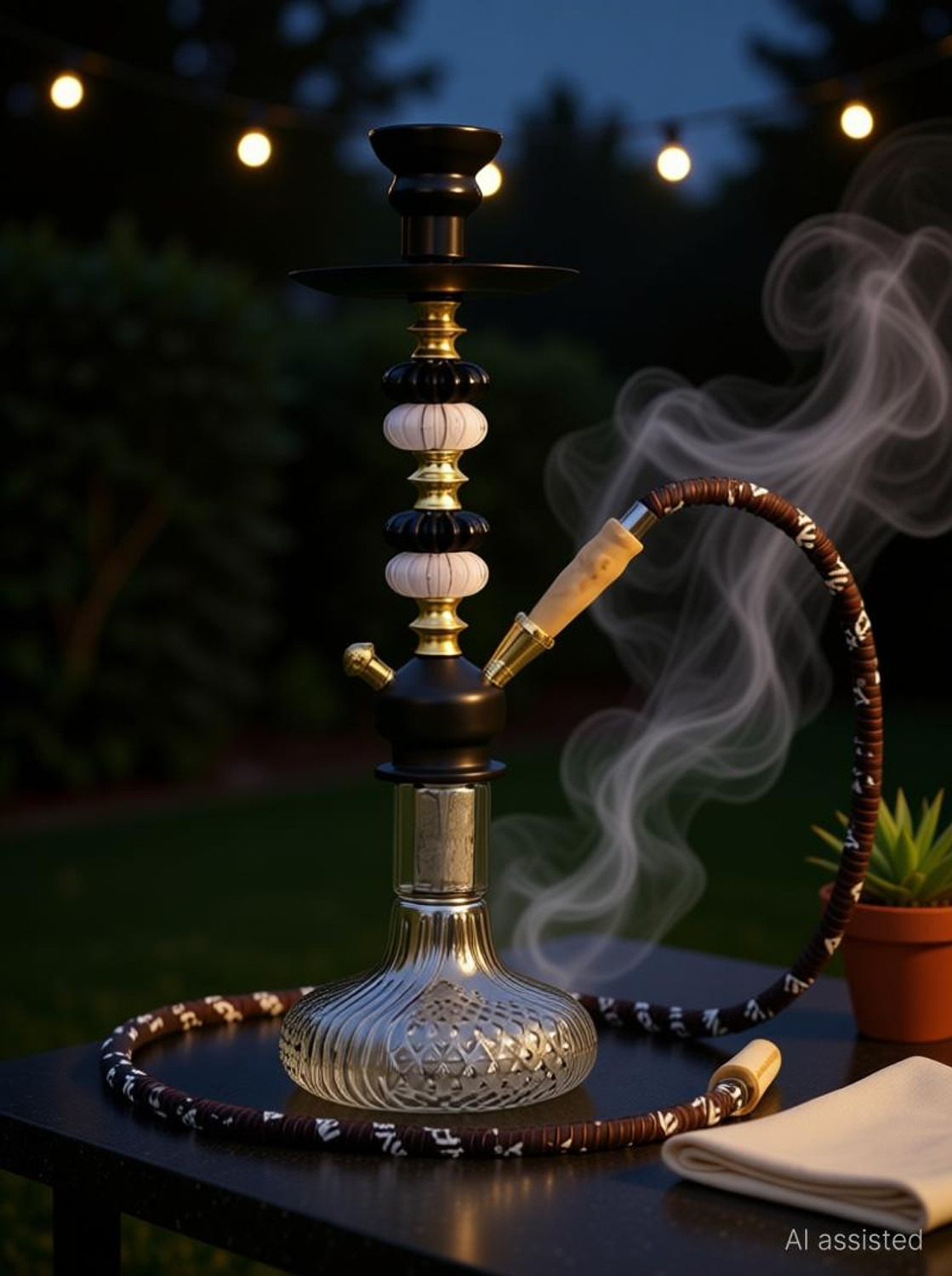 Image of SMOCK STRECH Premium 18-Inch Black and Gold Luxury Hookah Glass Base & Sleek Metallic Design 18 inch Glass Hookah (Black)
