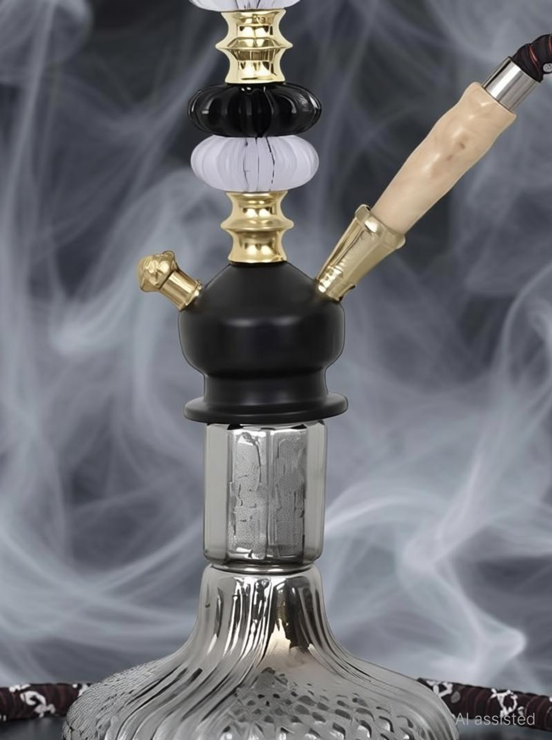 Image of SMOCK STRECH Premium 18-Inch Black and Gold Luxury Hookah Glass Base & Sleek Metallic Design 18 inch Glass Hookah (Black)