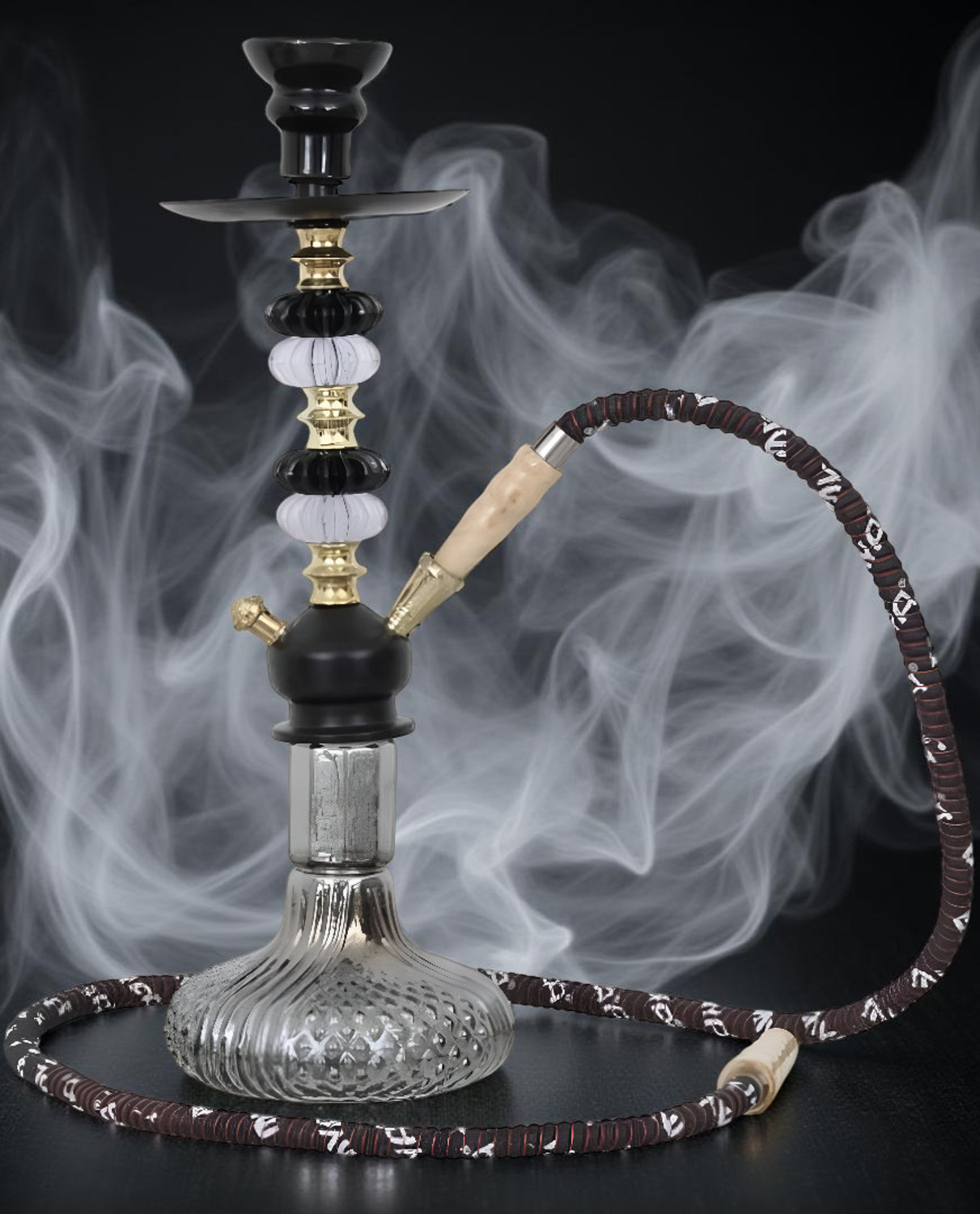 Image of SMOCK STRECH Premium 18-Inch Black and Gold Luxury Hookah Glass Base & Sleek Metallic Design 18 inch Glass Hookah (Black)