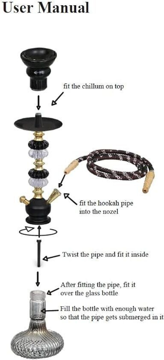 Image of SMOCK STRECH Premium 18-Inch Black and Gold Luxury Hookah Glass Base & Sleek Metallic Design 18 inch Glass Hookah