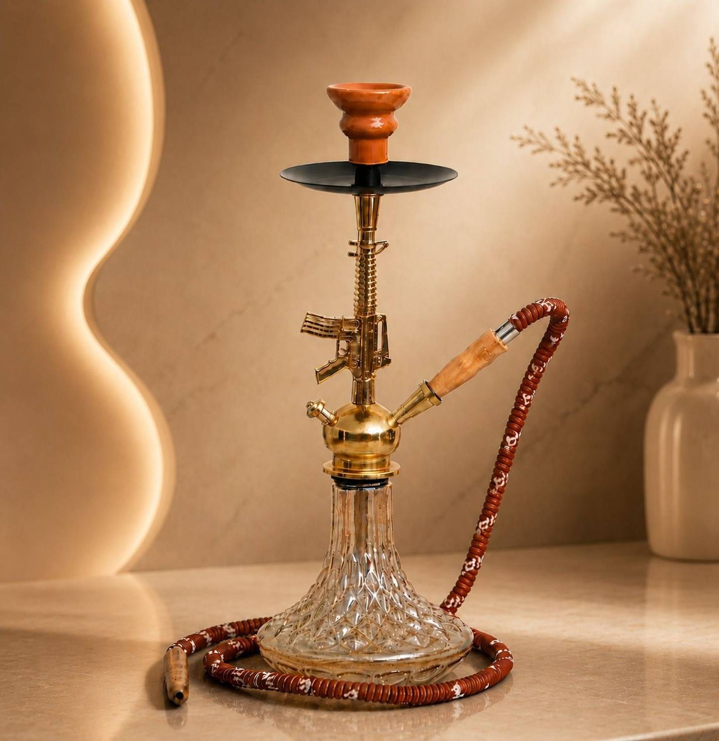 Vespers Diamond Gun Gold 18 inch Glass Hookah