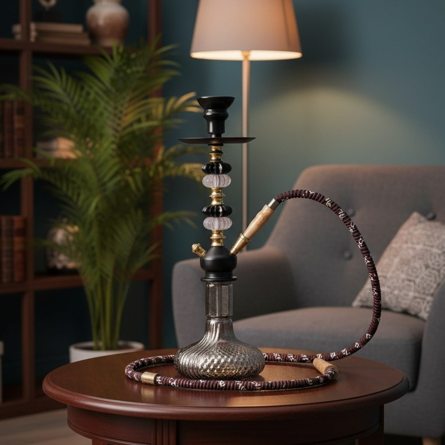 Image of Hri Traders Premium Designer Black & Gold Glass Hookah Shisha Set With Hose For Home Parties 12 inch Glass Hookah (Multicolor)