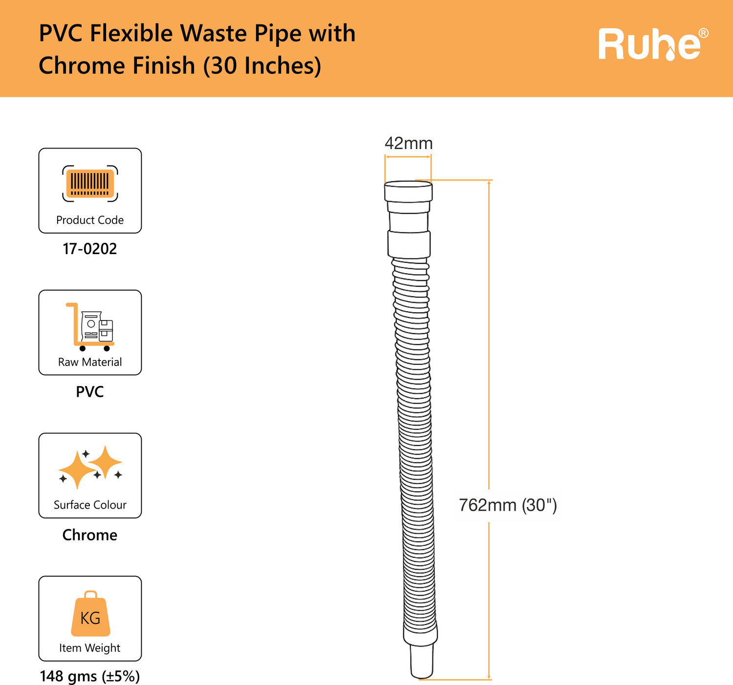 Image of RUHE PVC Flexible Waste Water Outlet Pipe for Wash Basin | 30 Inches | Set - 2 | Hose Connector