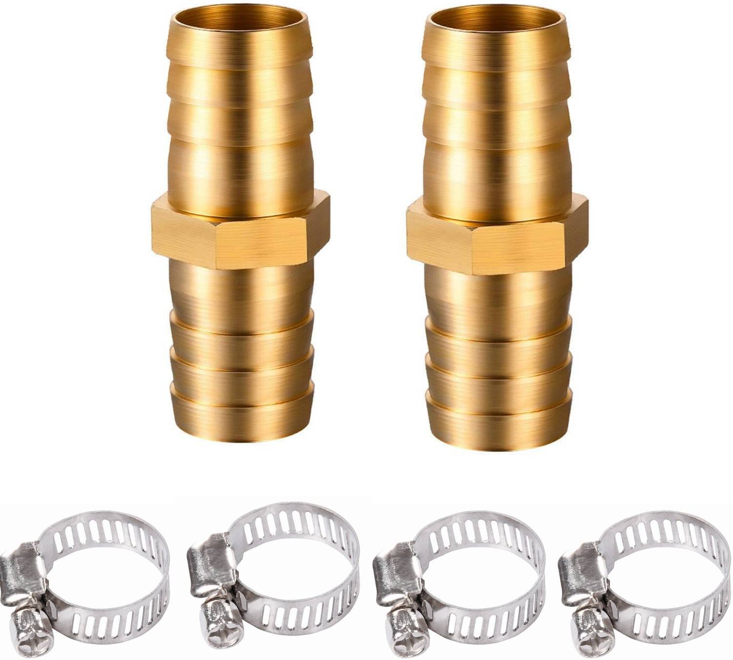 Agriansh HeavyDuty PVC Water Hose Pipe Brass Connector-2 and Stainless Steel Clamps - 4 Hose Connector