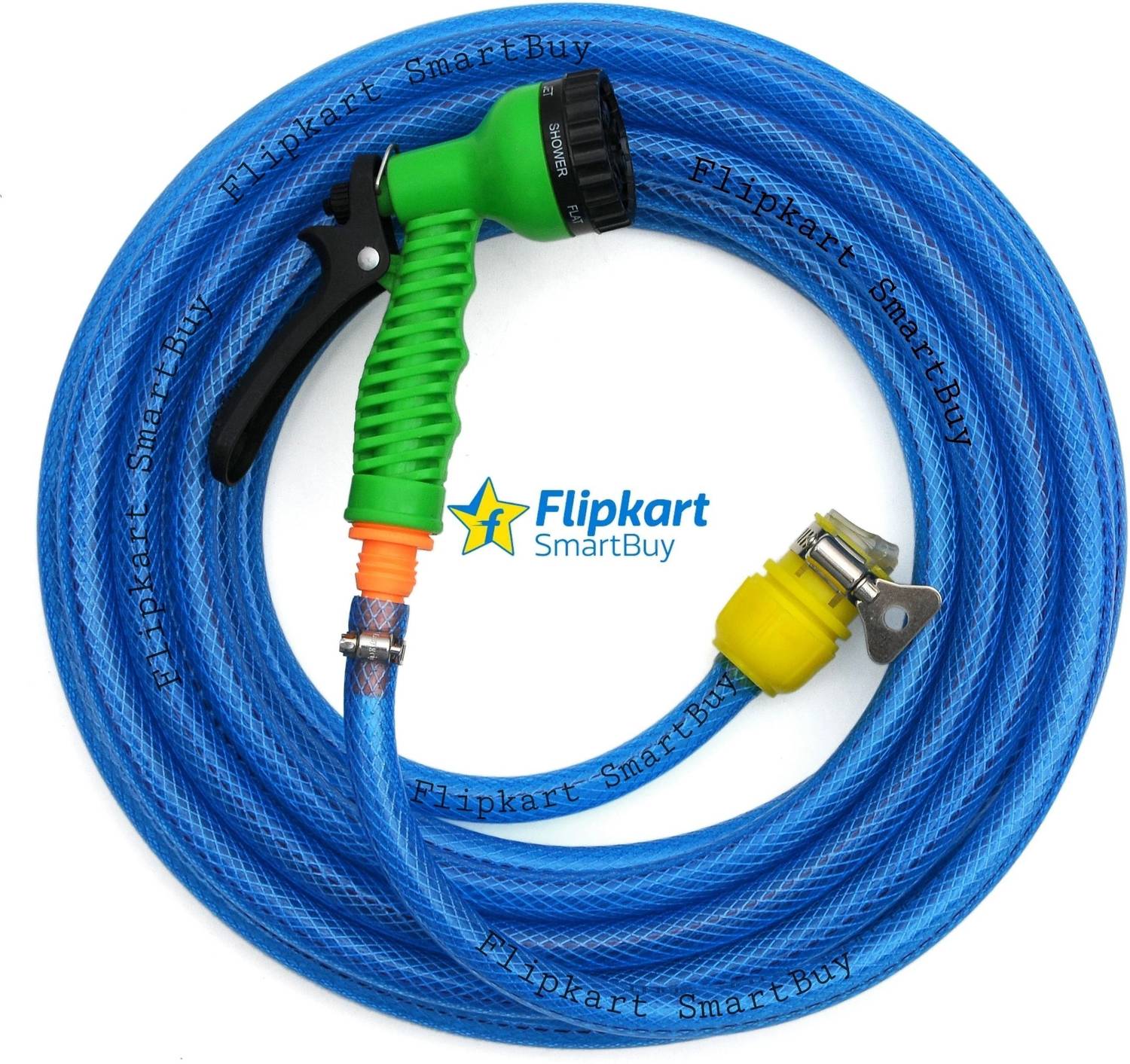 Flipkart SmartBuy 10 Meter (32 feet) Braided Blue (Diameter :½’’,0.5 inch,12 mm) Flexible Pipe : Water Tap Adapter, 7 Pattern Spray Gun and PVC Braided Blue Hose Pipe