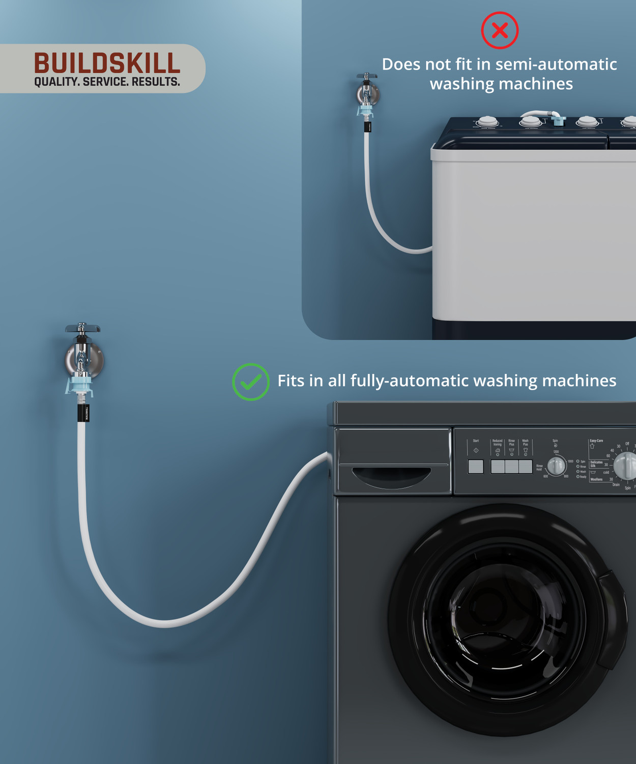 Image of BUILDSKILL BAWMIN05M 5M automatic washing machine inlet pipe | burst proof | with tap adaptor Hose Pipe
