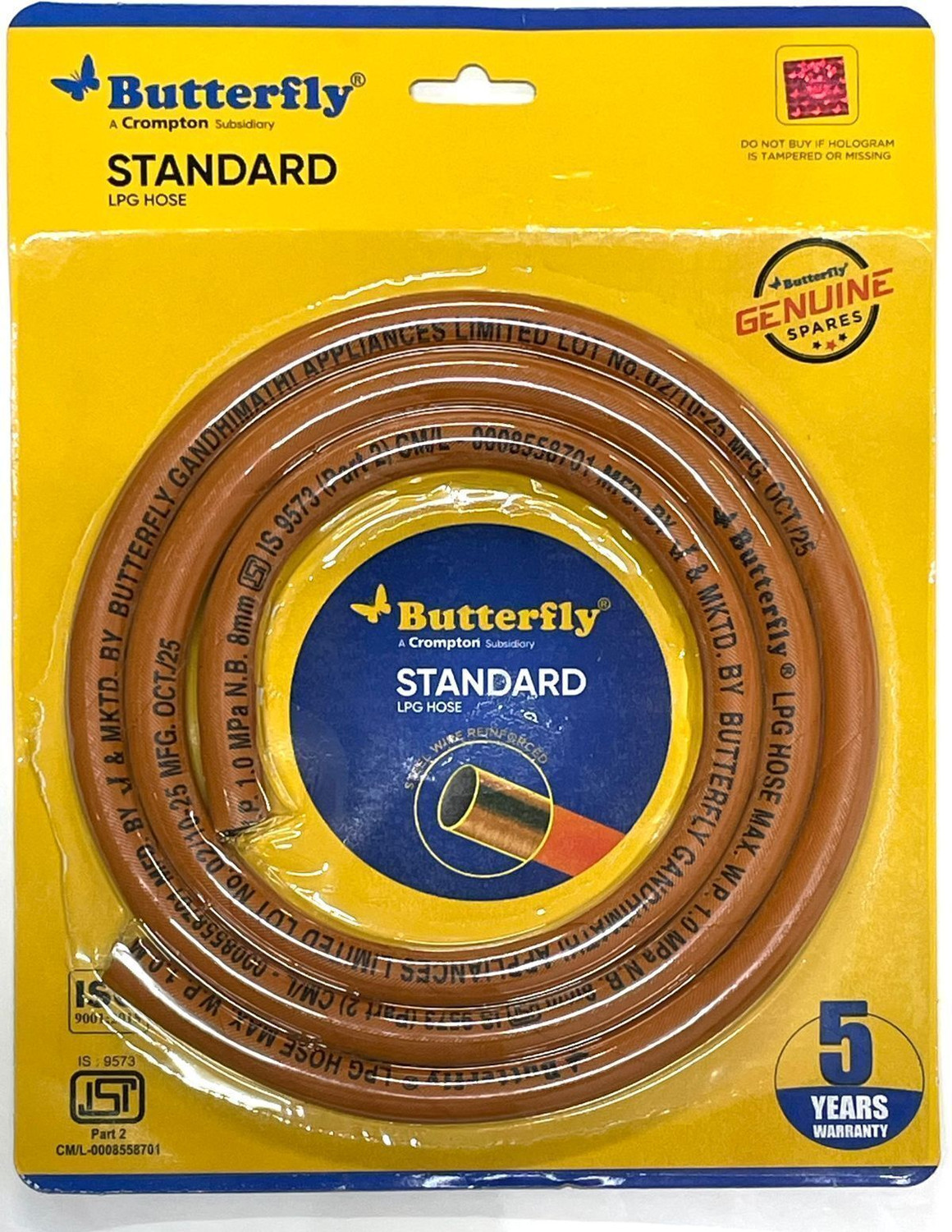 Image of Butterfly STANDARD LPG HOSE 1.5 METER With ISI Certified Hose Pipe
