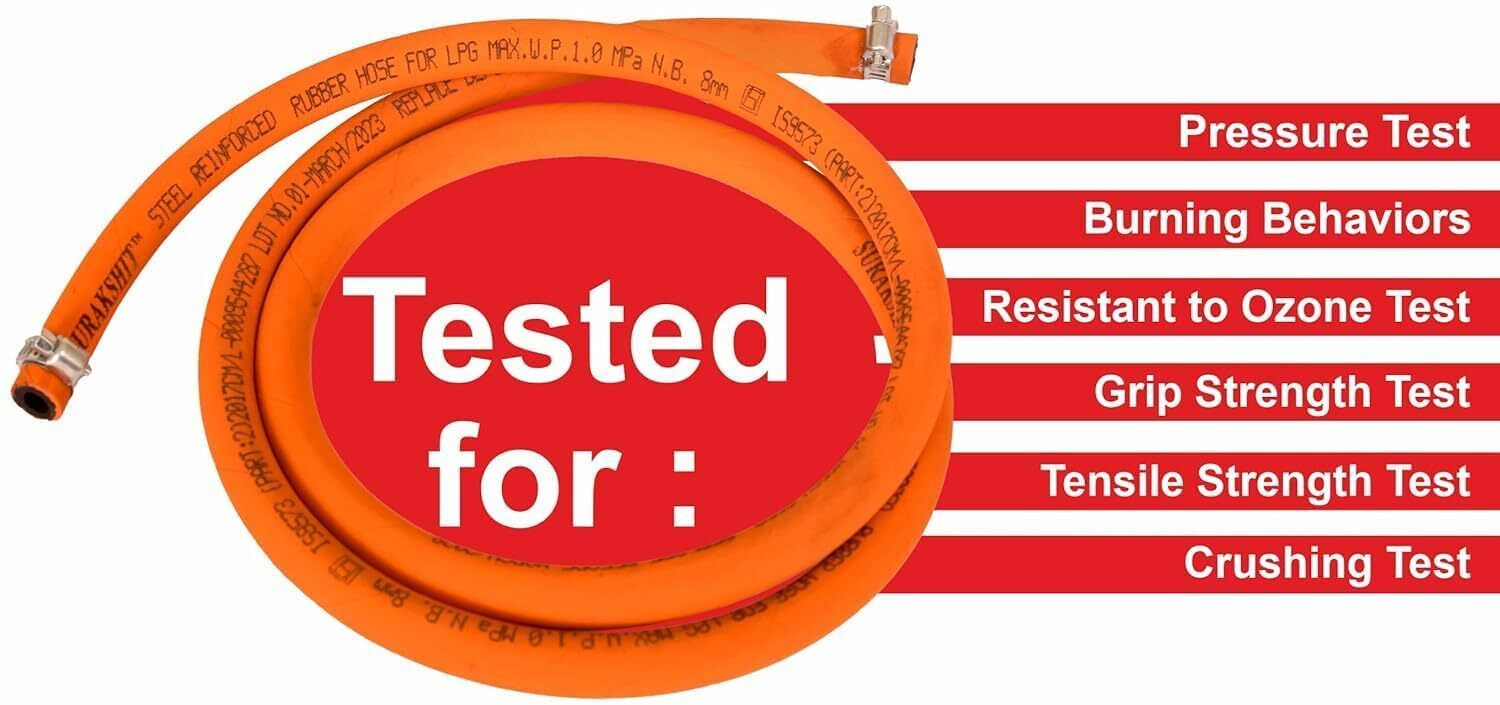 Image of Q13 gas pipe 1.5 Meters ISI Certified LPG Hose Pipe for Stove with Reinforced Steel Wire Hose Pipe