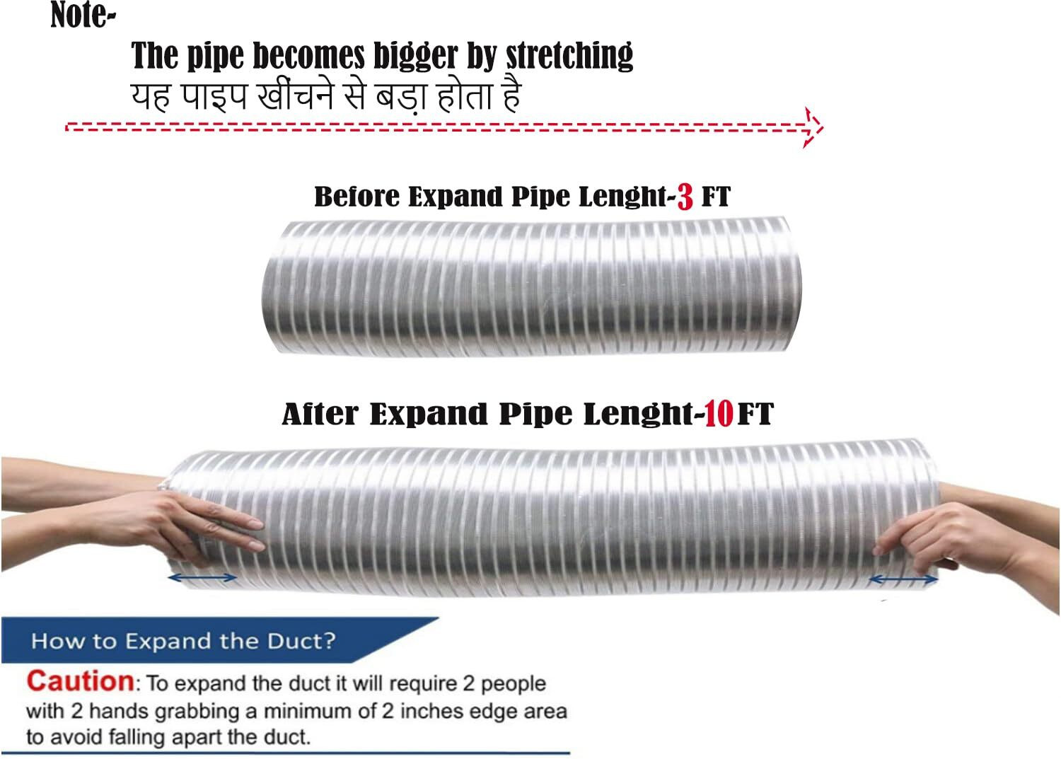 Image of TIZELL 6 inch 10 Feet Chimney Exhaust Pipe with Cowl Cover for Kitchen, Tape, 2Pc Clamp Complete Installation Kit Hose Pipe