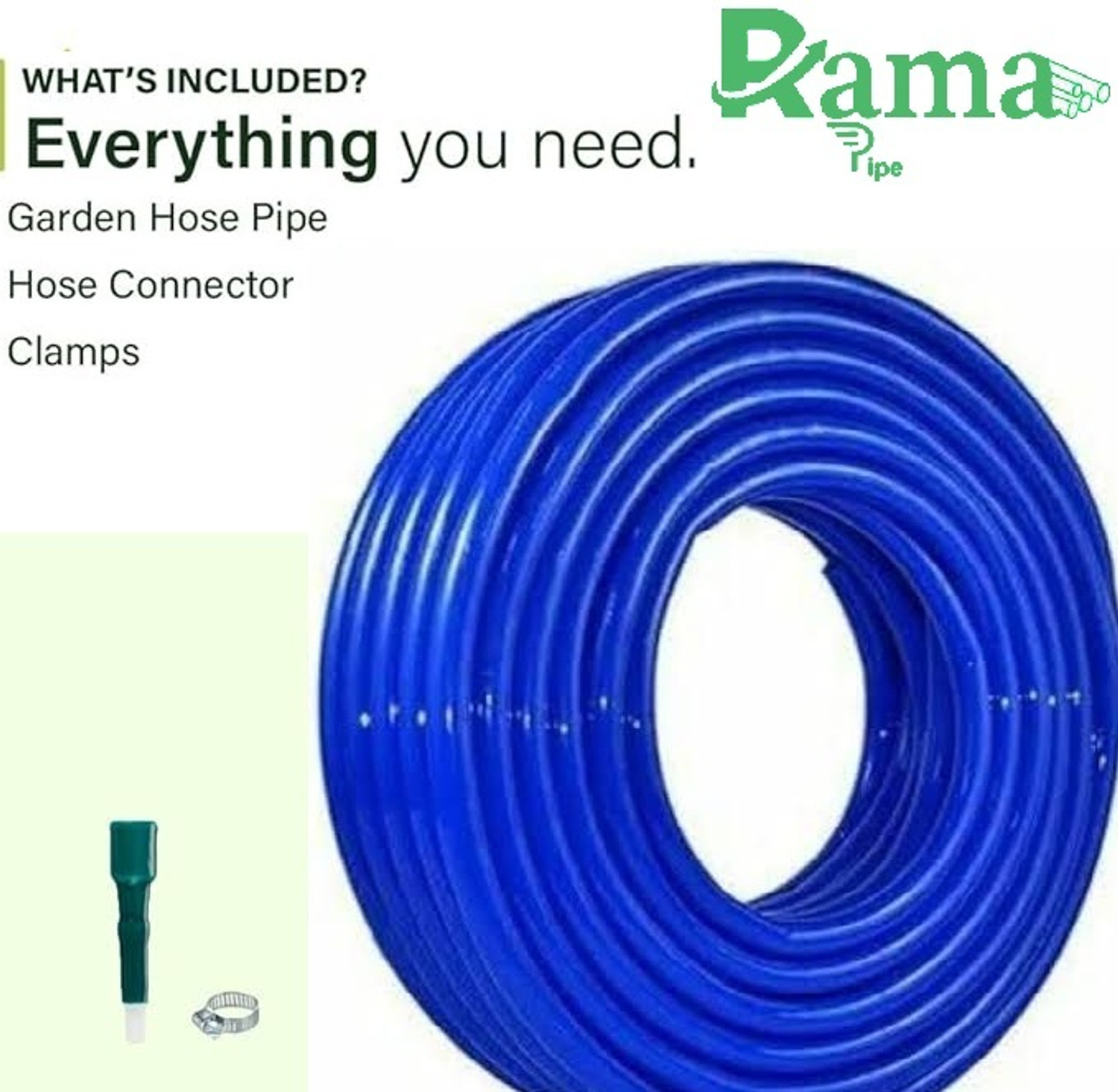Image of RAMA PIPE 50 feet (15 meter), 3 /4 inch garden water hose durable with and clamps water gardening cleaning out door indoor use Hose Pipe