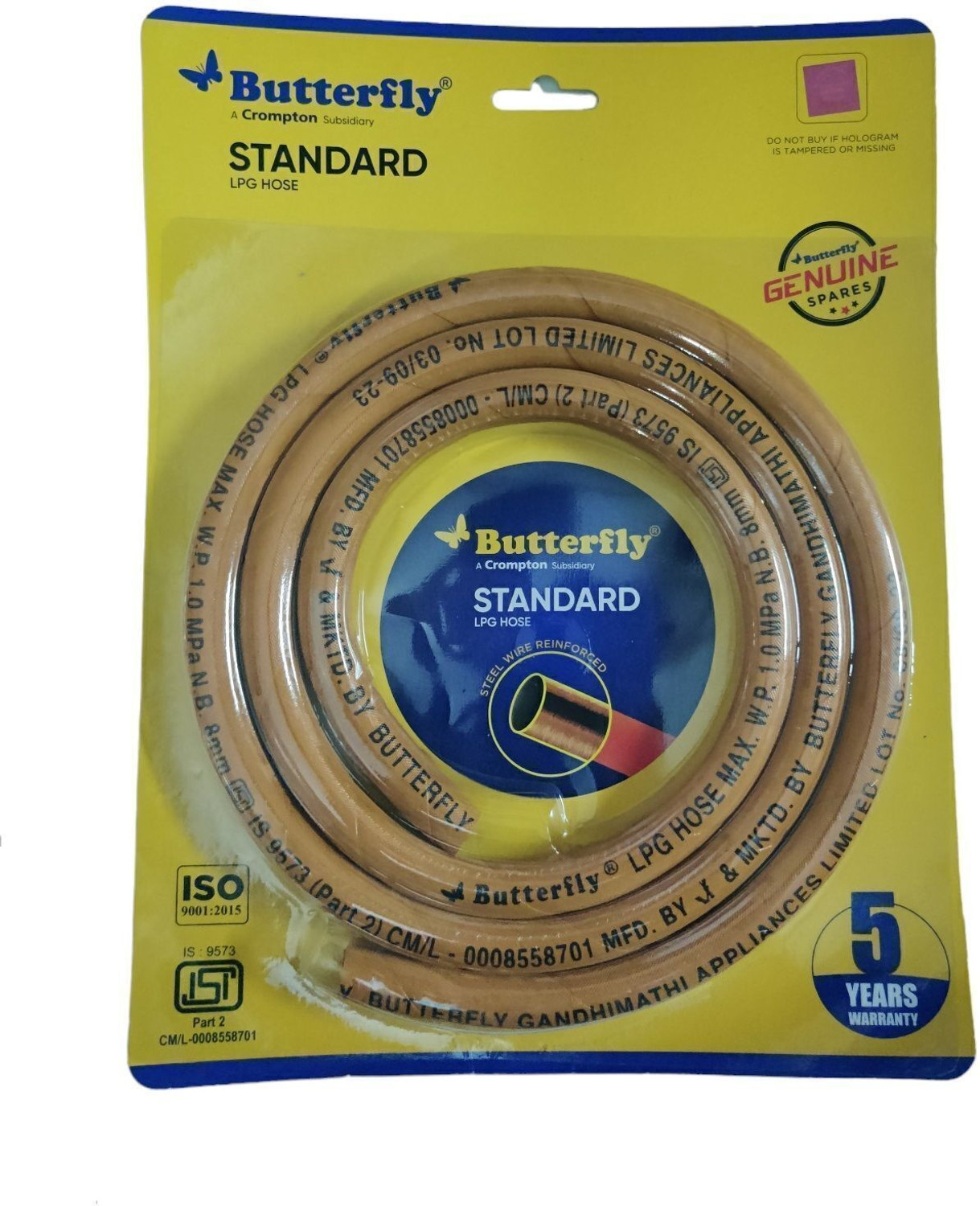 Image of Butterfly STANDARD LPG HOSE 1.5 METER With ISI Certified Hose Pipe